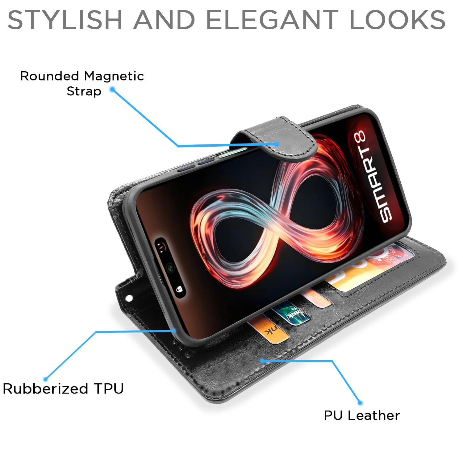 Pikkme Infinix Smart 8 HD Vintage Flip Cover (Black)