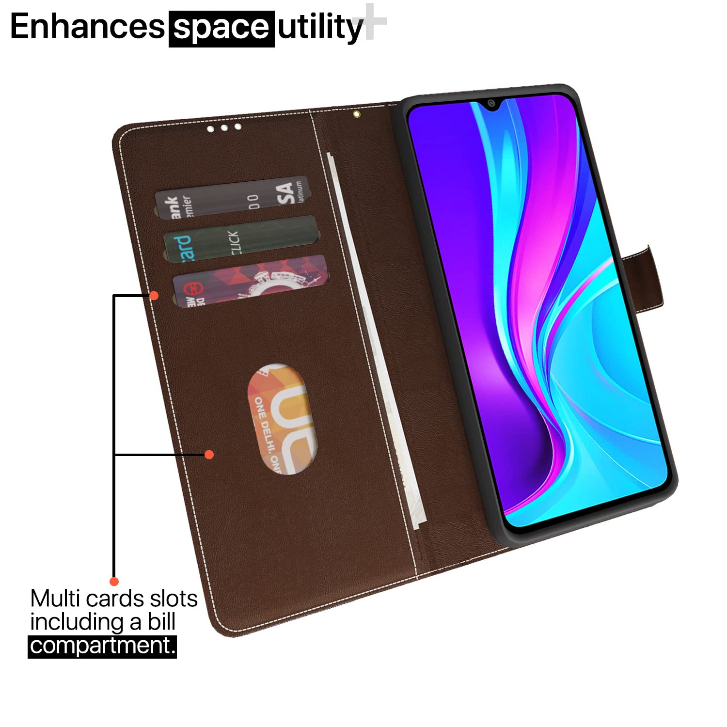 Redmi 9/9C/10A/10A Sport/Poco C31 wallet flip cover in brown & coffee by Pikkme – photo 2
