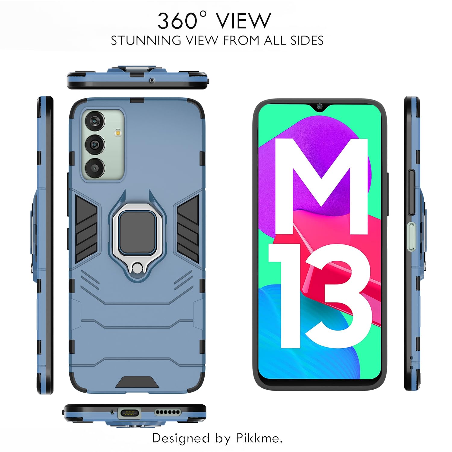 Pikkme Samsung Galaxy M13 4G D5 Tough Armor Back Cover | Blue