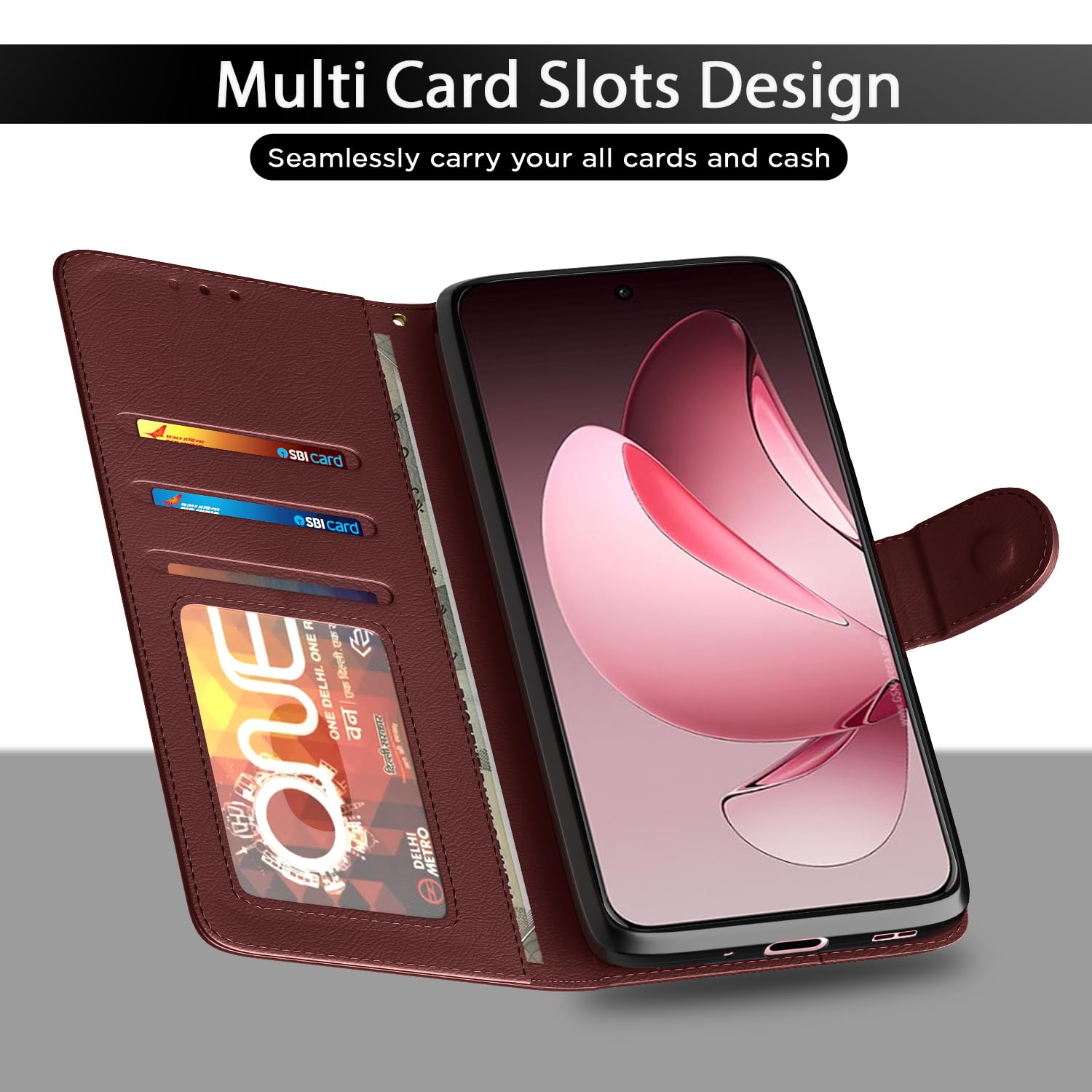 Pikkme Oppo Reno 13 Pro 5G brown mobile flip cover – photo 5