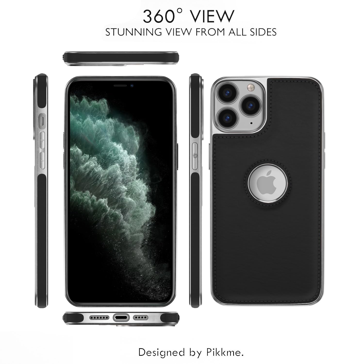 Pikkme iPhone 11 Pro Max Silver Electroplated Chrome Leather Back Cover (Black)