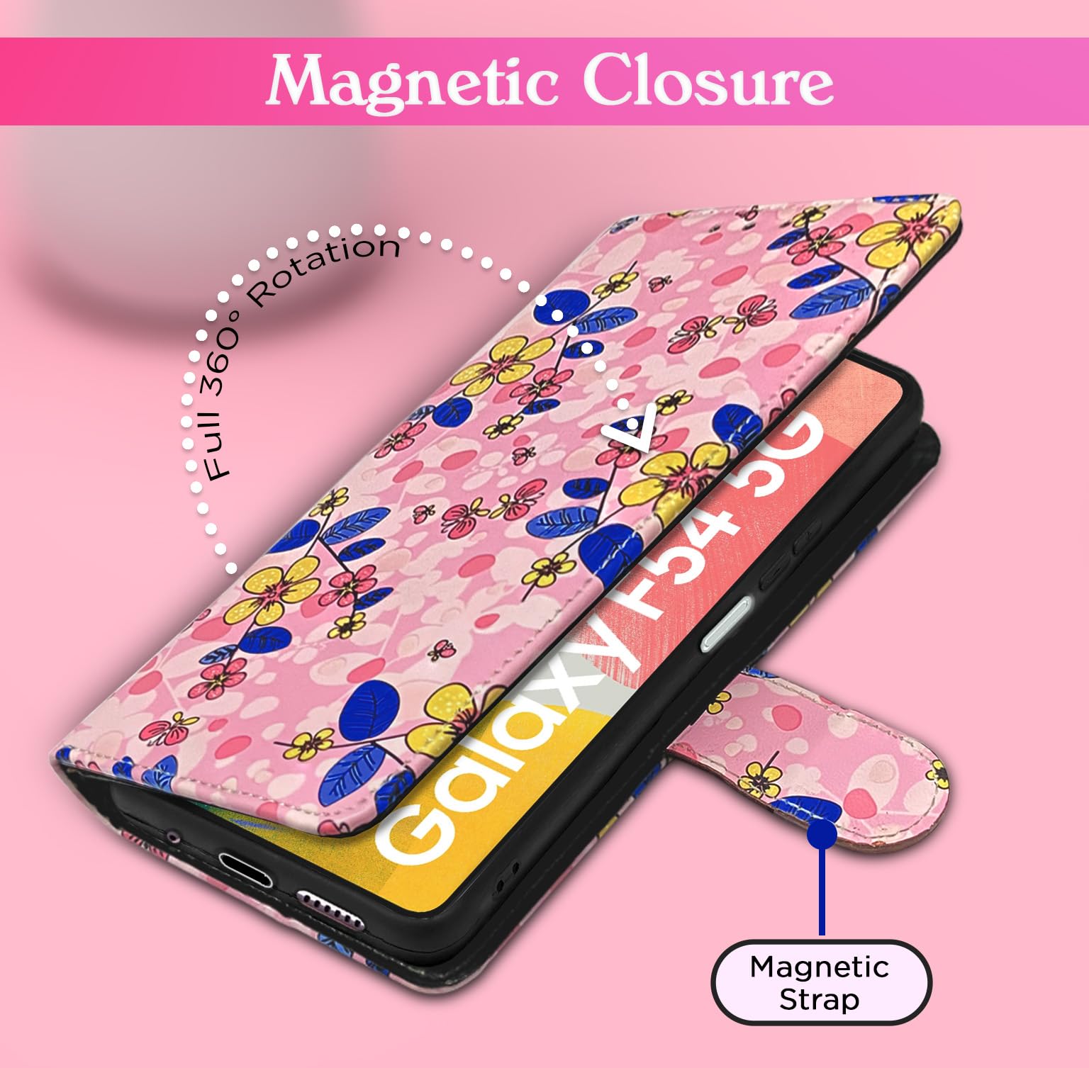 Samsung F54 5G mobile flip cover in pink flower by Pikkme – photo 6