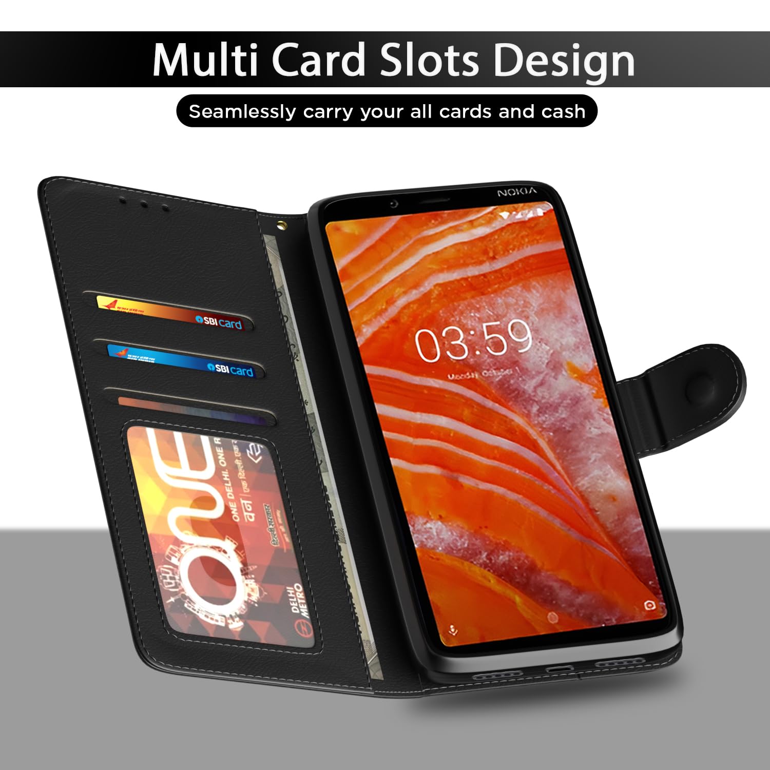 Nokia 3.1 Plus flip case in black by Pikkme – photo 5