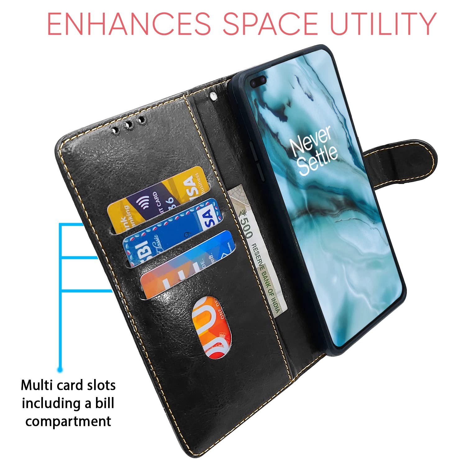 Pikkme OnePlus Nord (2020) Magnetic black & brown wallet flip cover – photo 3