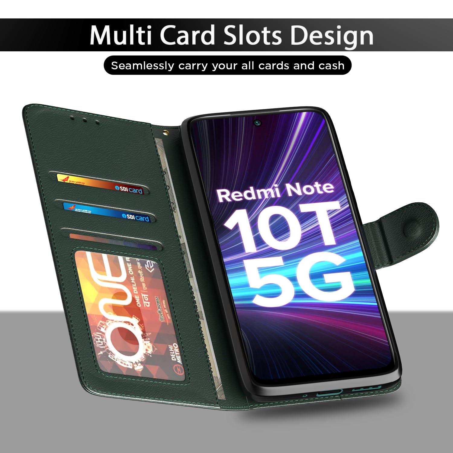 Pikkme green Wallet wallet flip cover for Redmi Note 10T/Poco M3 Pro 5G – photo 5
