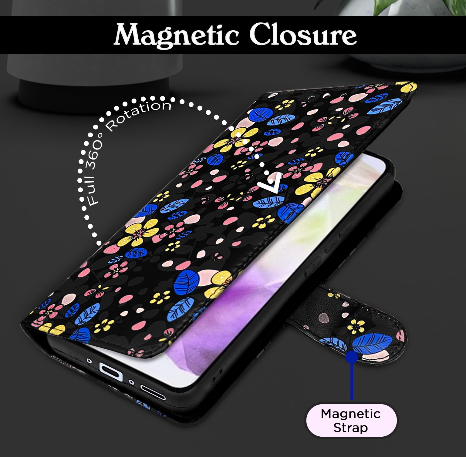 Black flower Wallet mobile flip cover for Samsung A56 5G – Pikkme – photo 6