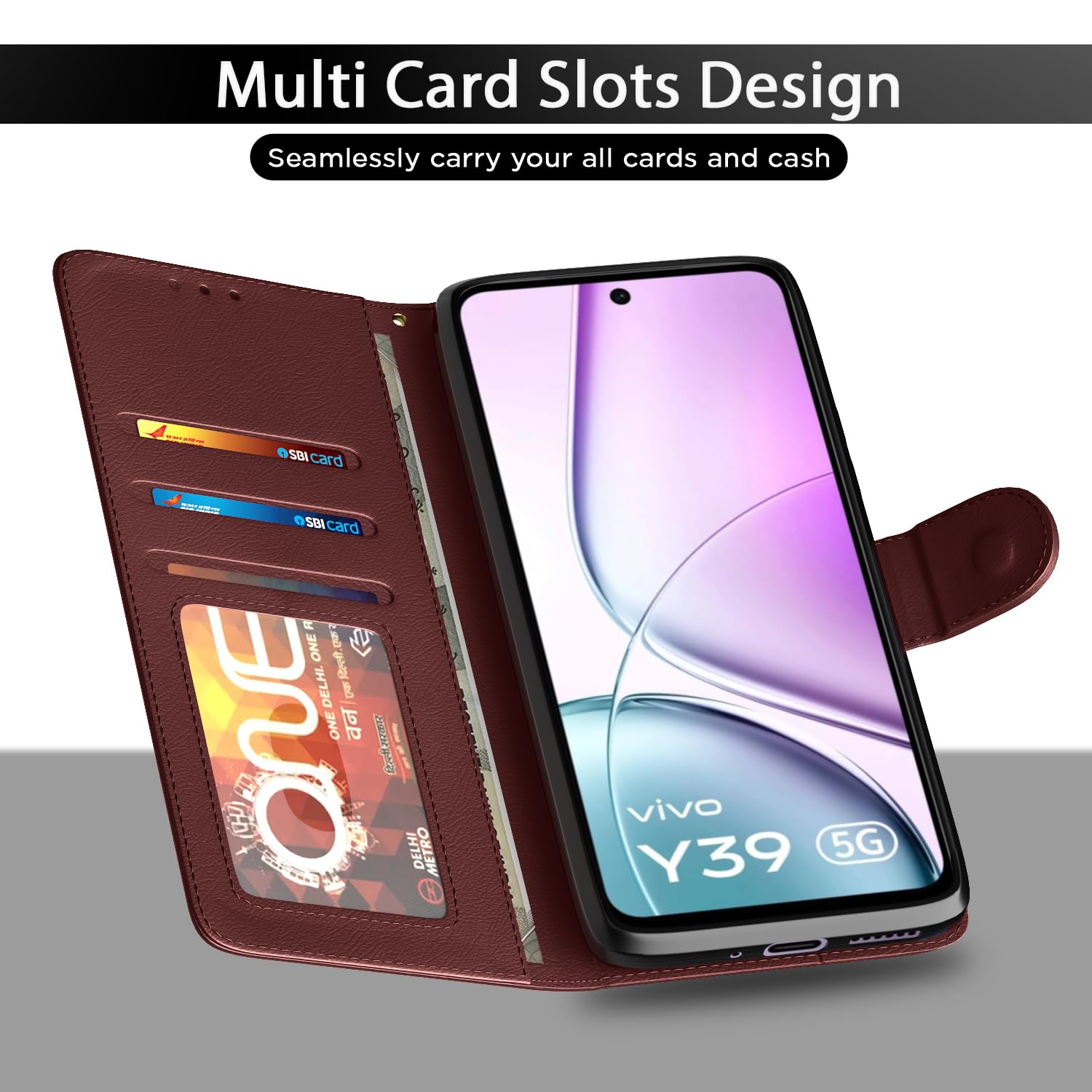 Pikkme Vivo Y39 5G Vintage Flip Cover (Brown)