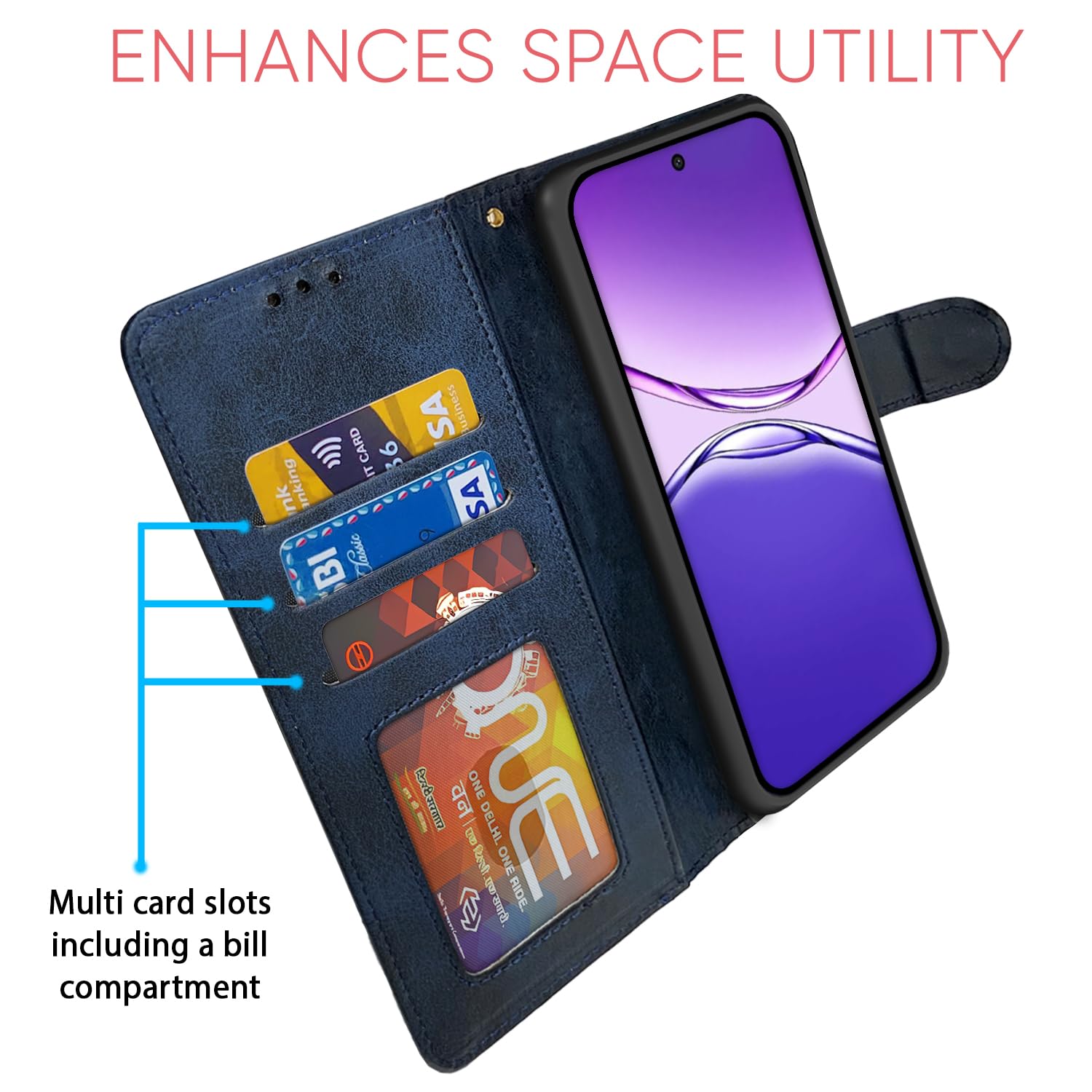 Pikkme Oppo F29 Pro 5G Dual-Tone PU Leather Finish Magnetic Flip Cover (Navy Blue)