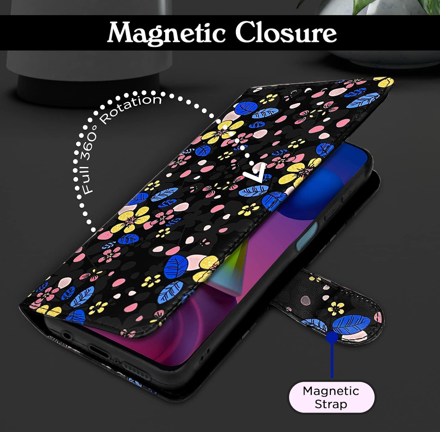 Pikkme Samsung Galaxy M51  Flower Flip Cover (Black)