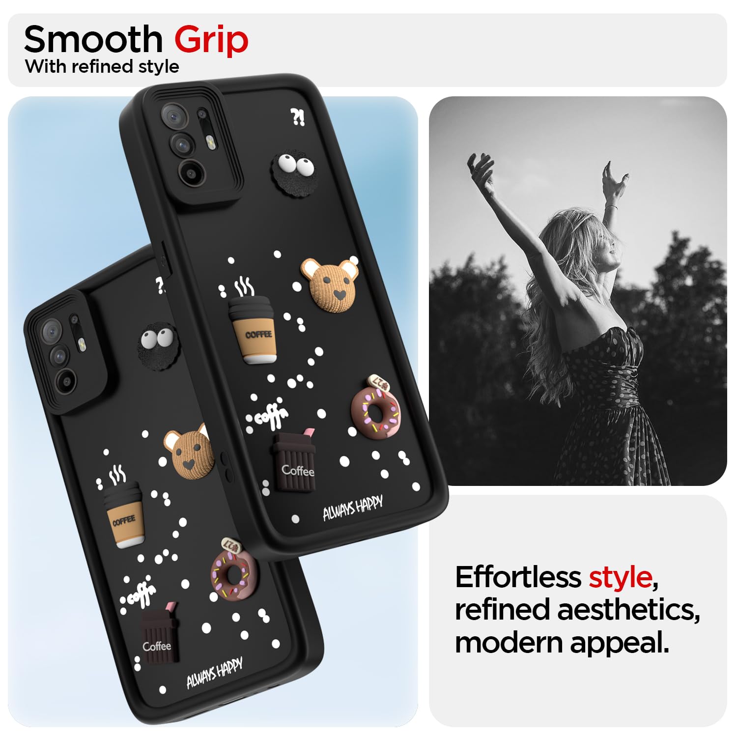Pikkme Oppo F19 Pro Plus 5G Cute Fun Cartoon 3D Bear Coffee Back Cover (Black)