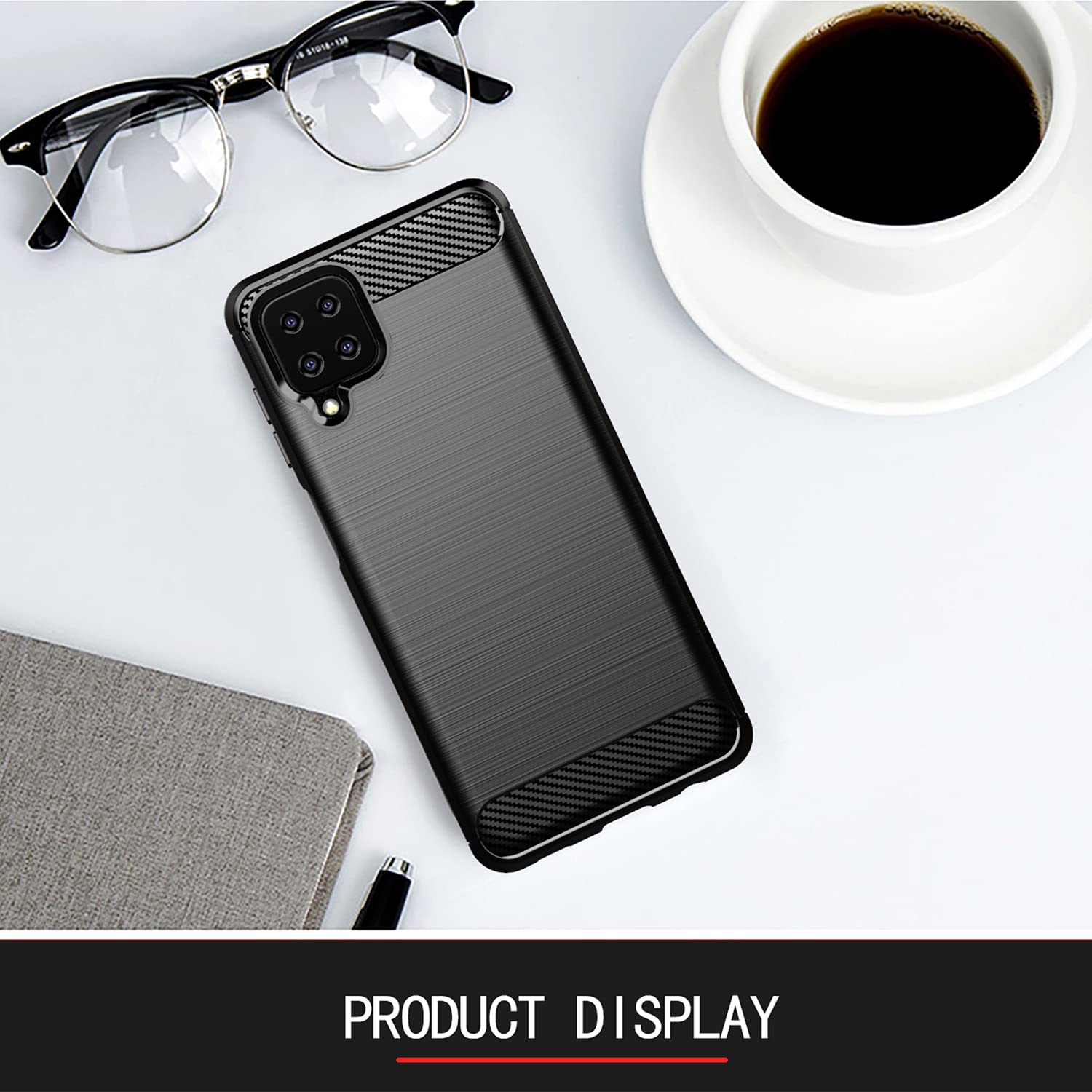Pikkme Samsung Galaxy M12 / F12 / A12 Hybrid Carbon Fiber Back Cover | Black