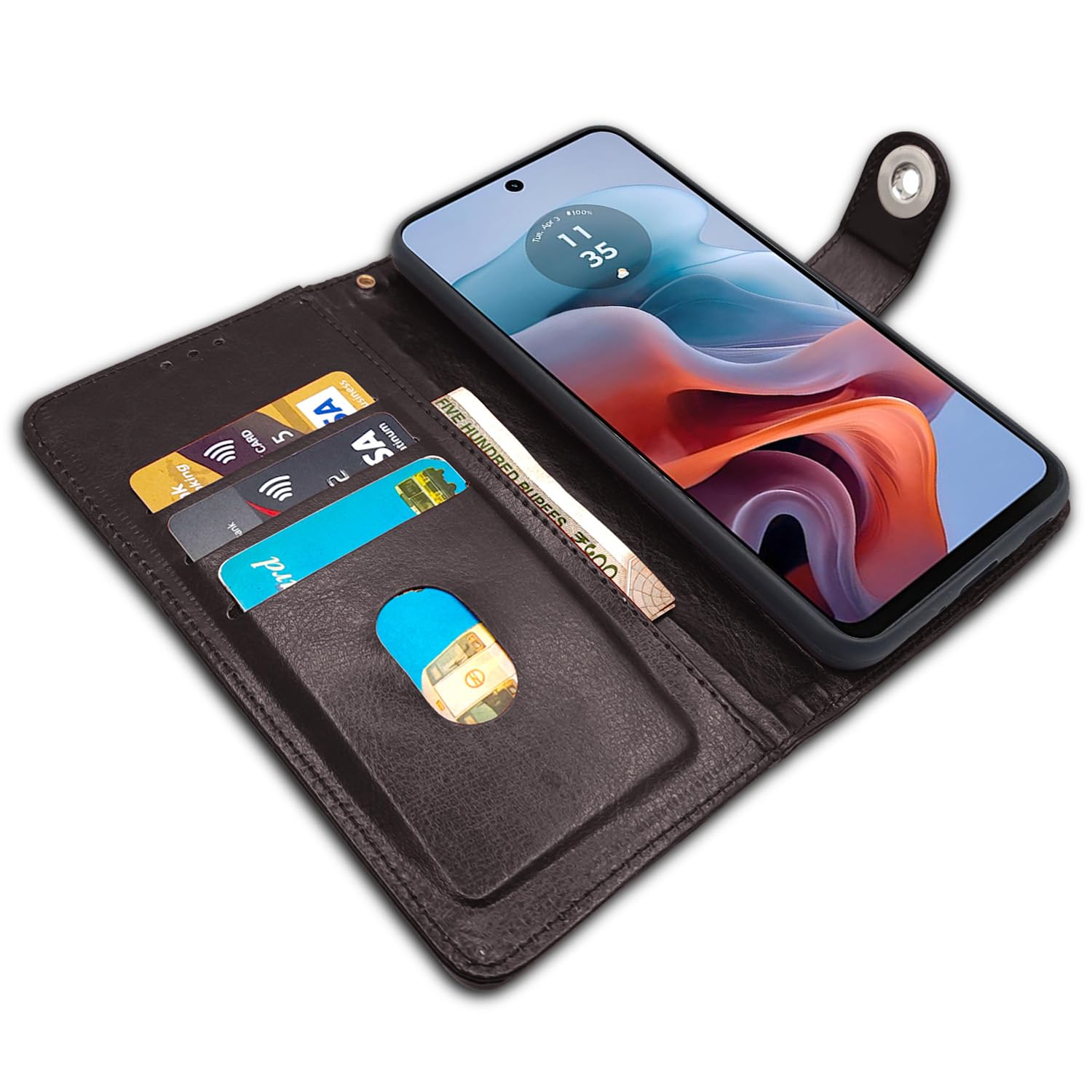 Moto G34/G45 5G wallet flip cover in coffee by Pikkme – photo 3