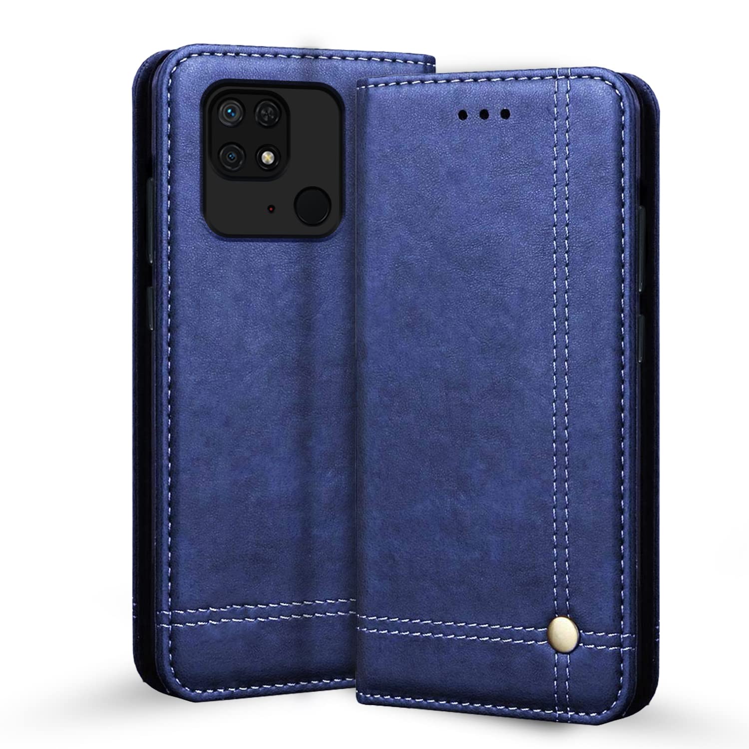 Pikkme Redmi 10 / Redmi 10 Power Premium Leather Magnetic Flip Cover (Blue)