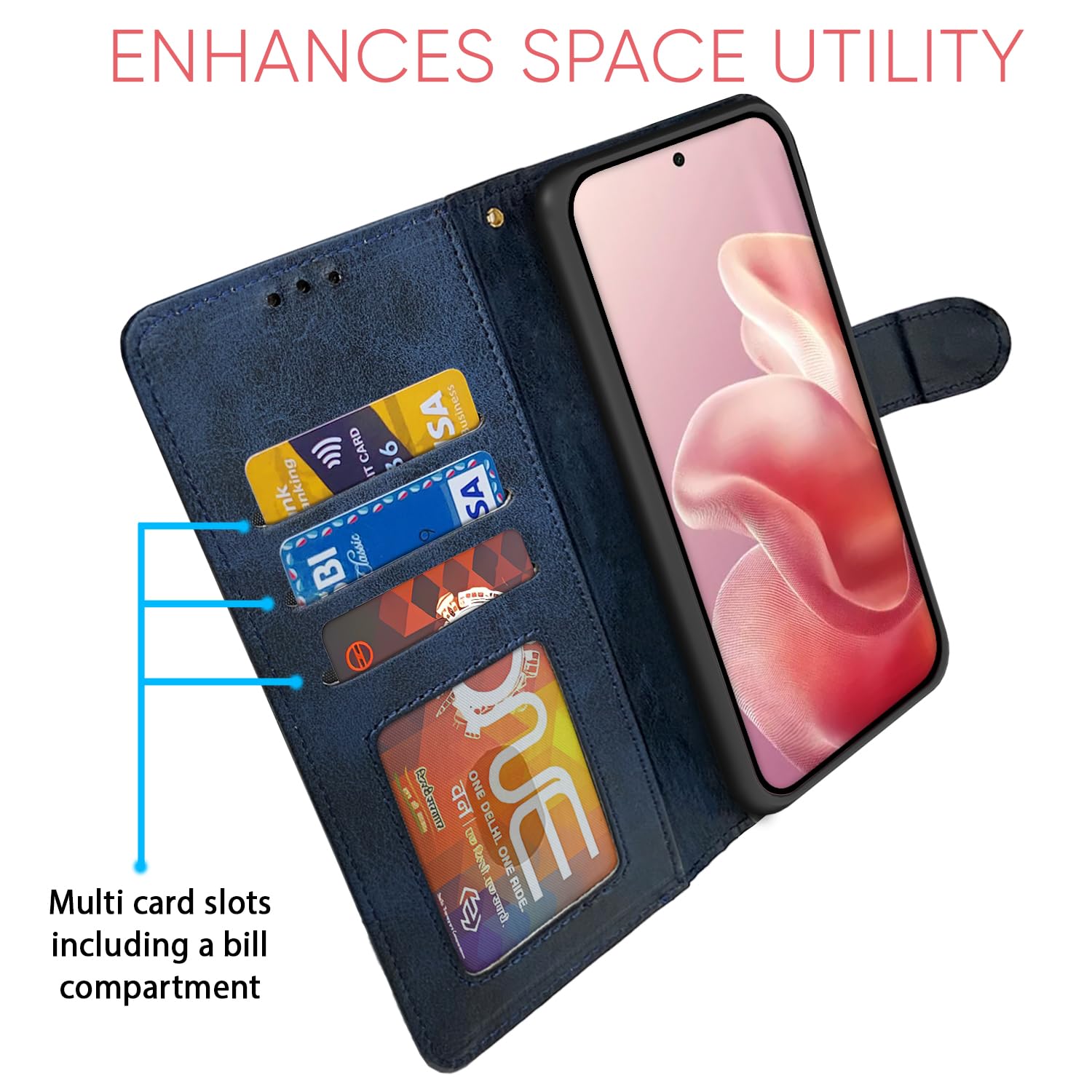Pikkme Motorola Moto Edge 60 Fusion 5G Dual-Tone PU Leather Finish Magnetic Flip Cover (Navy Blue)