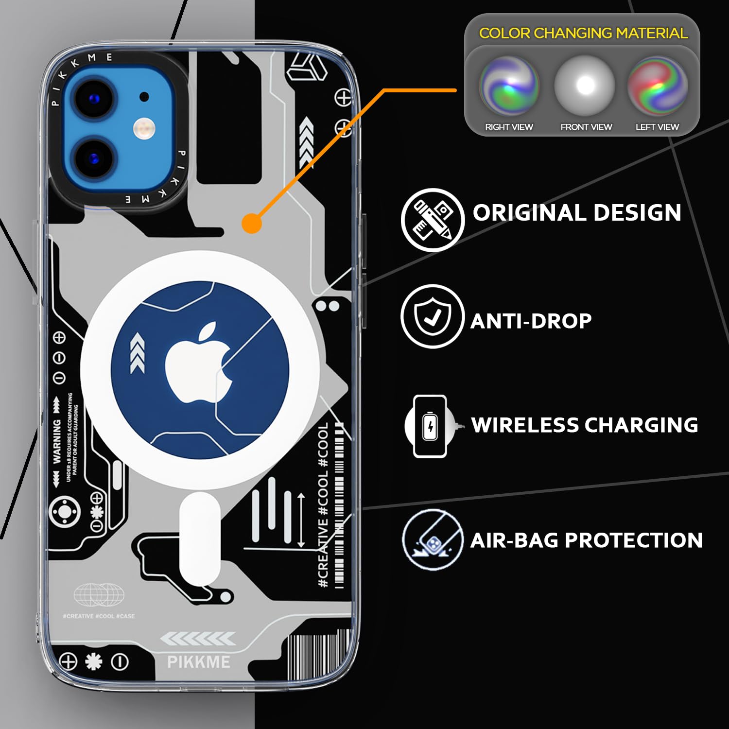 Pikkme iPhone 12 Printmagsafe Back Cover (Black)