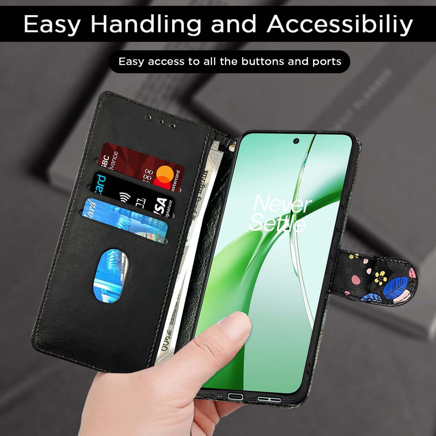 Pikkme OnePlus Nord CE 4 5G Flower black flip cover – photo 7