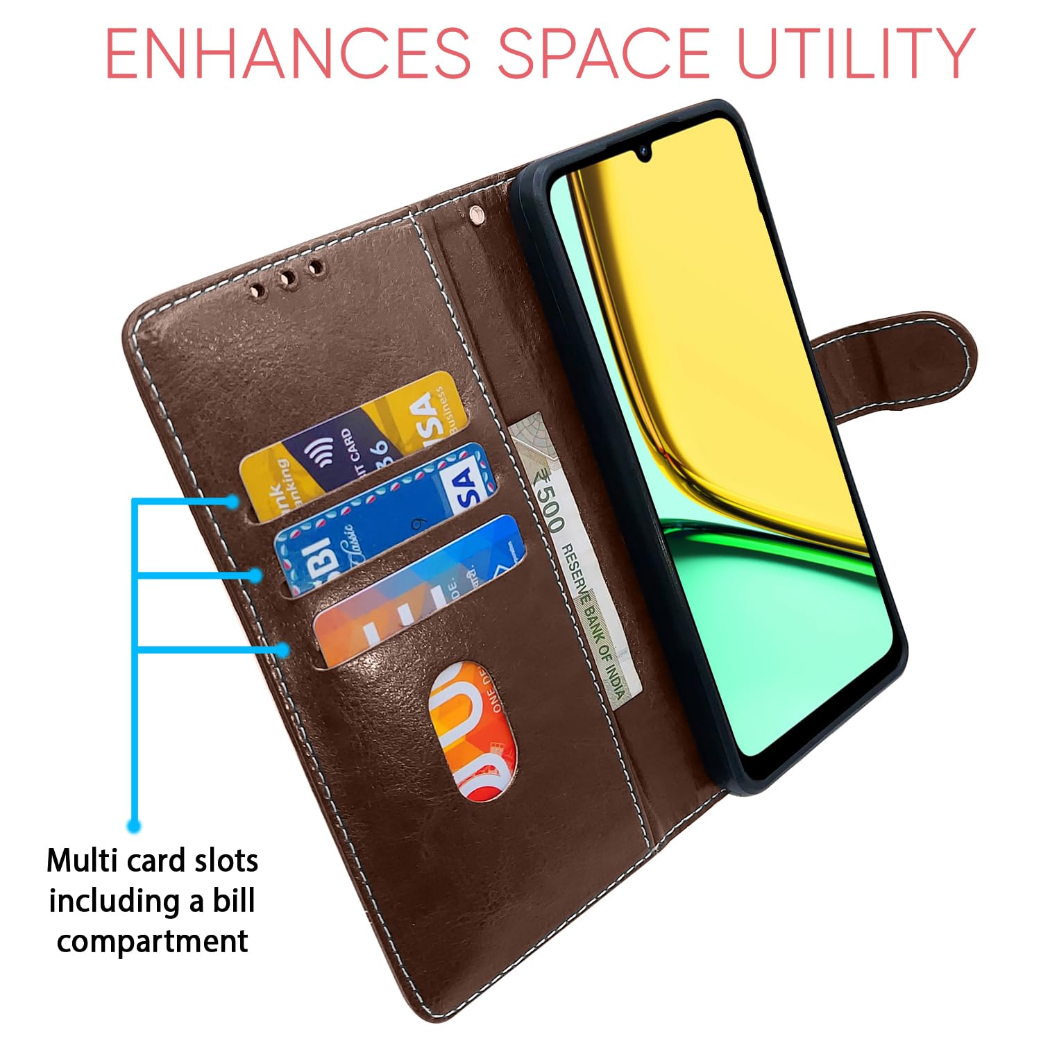 Brown & coffee mobile flip cover for Realme C61/Narzo N61 – Pikkme – photo 4