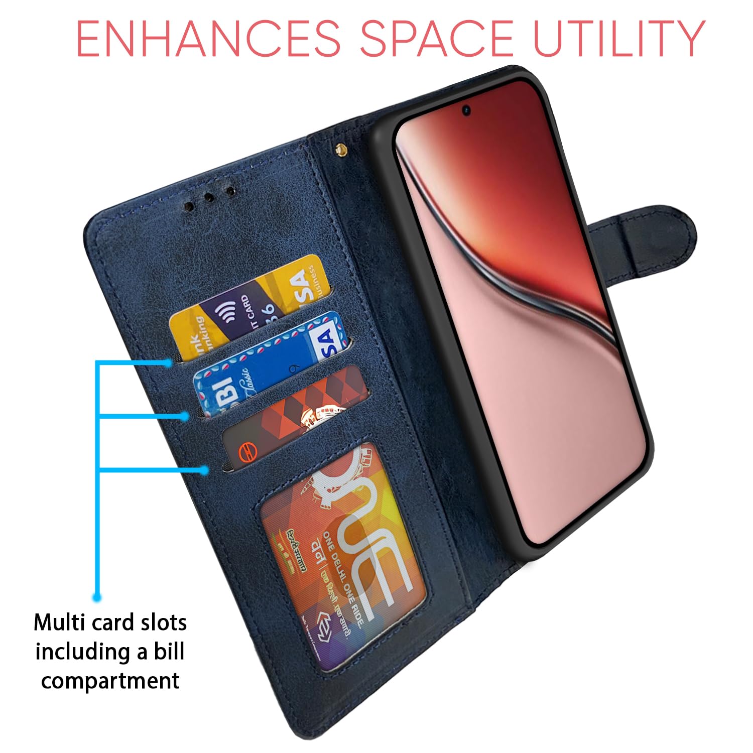 Pikkme Realme P3 Ultra 5G Dual-Tone PU Leather Finish Magnetic Flip Cover (Navy & Light Blue)