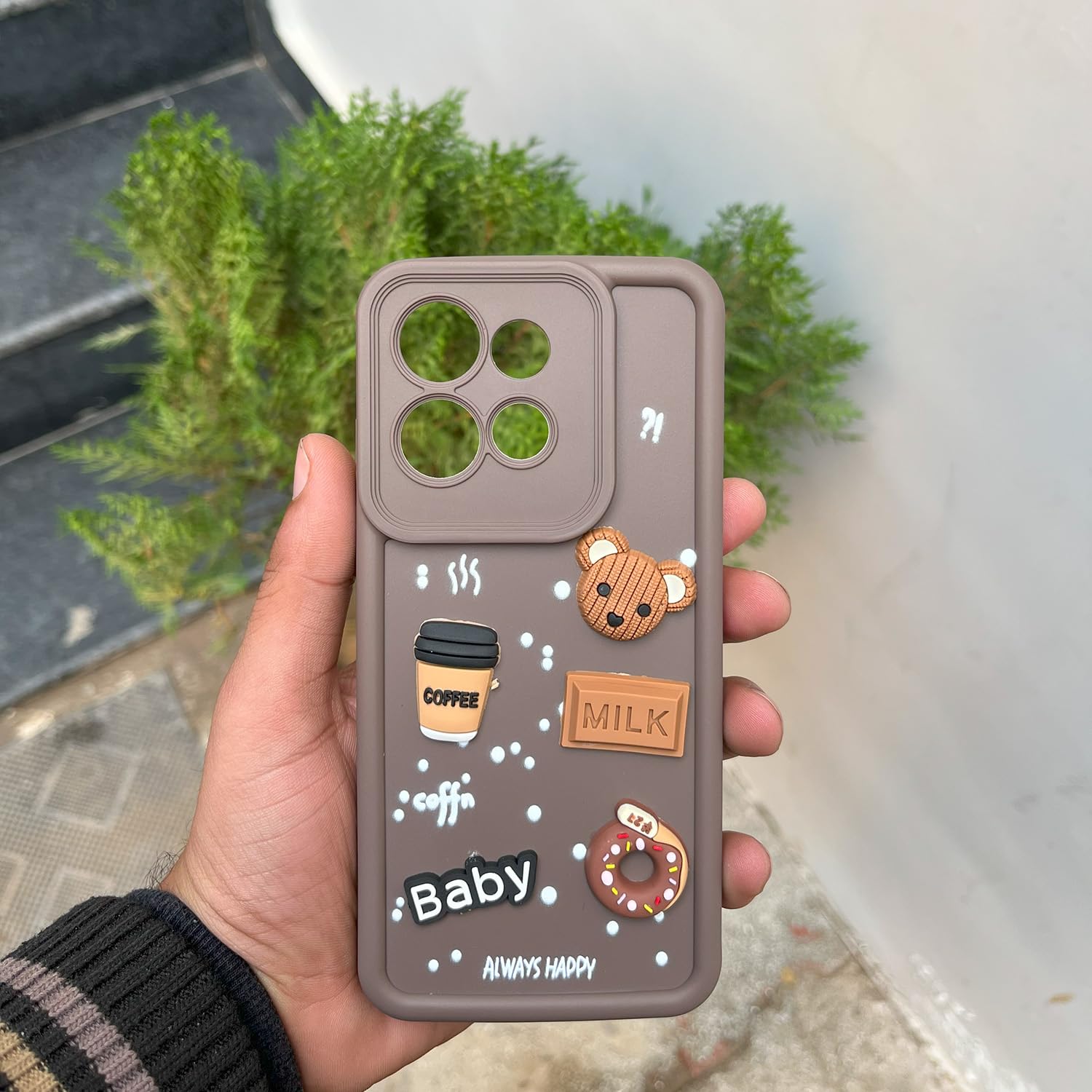 Pikkme Motorola Moto Edge 50 Neo 5G Cute Fun Cartoon 3D Bear Coffee Back Cover (Brown)