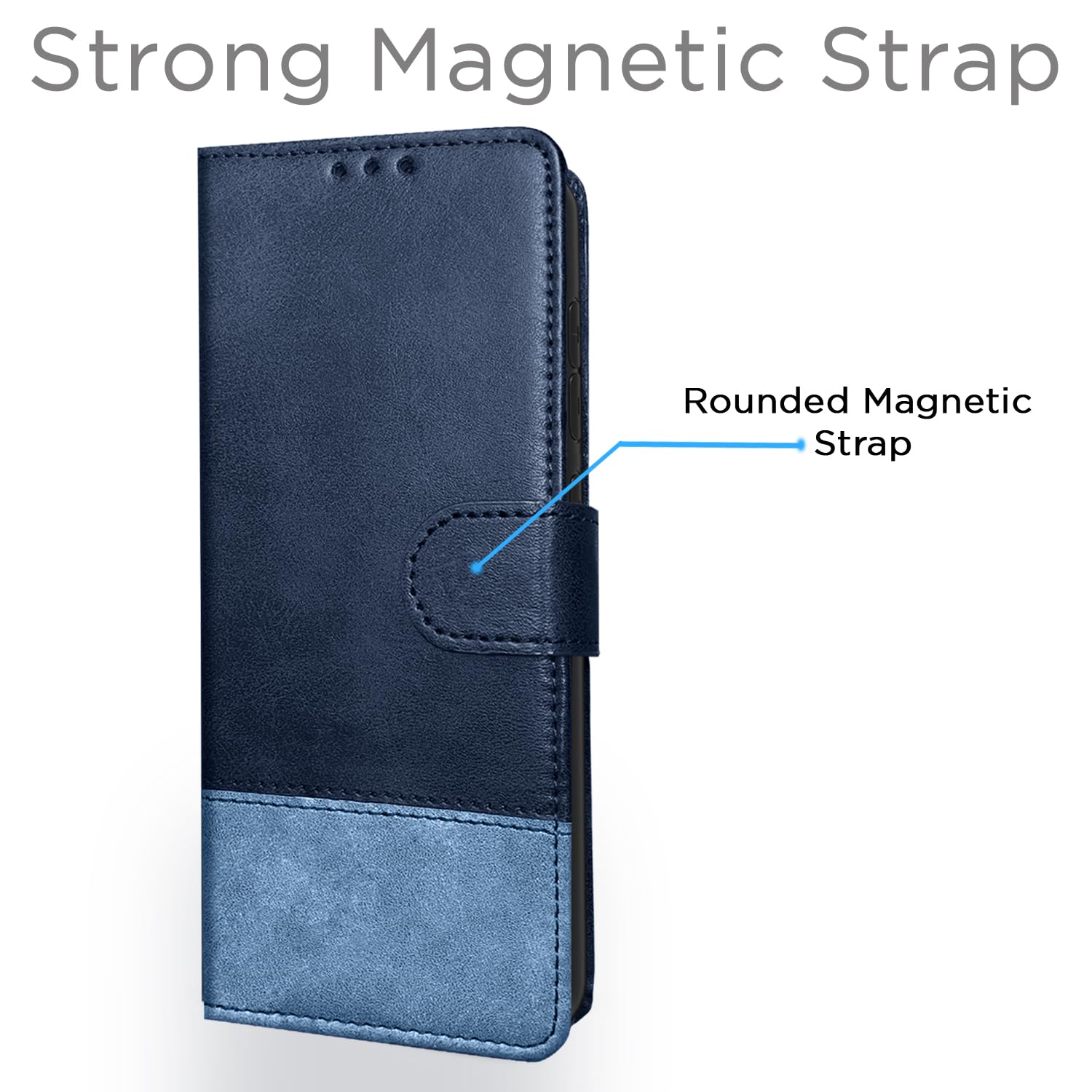 Pikkme Vivo Y200 Pro 5G Dual-Tone PU Leather Finish Magnetic Flip Cover (Navy Blue)