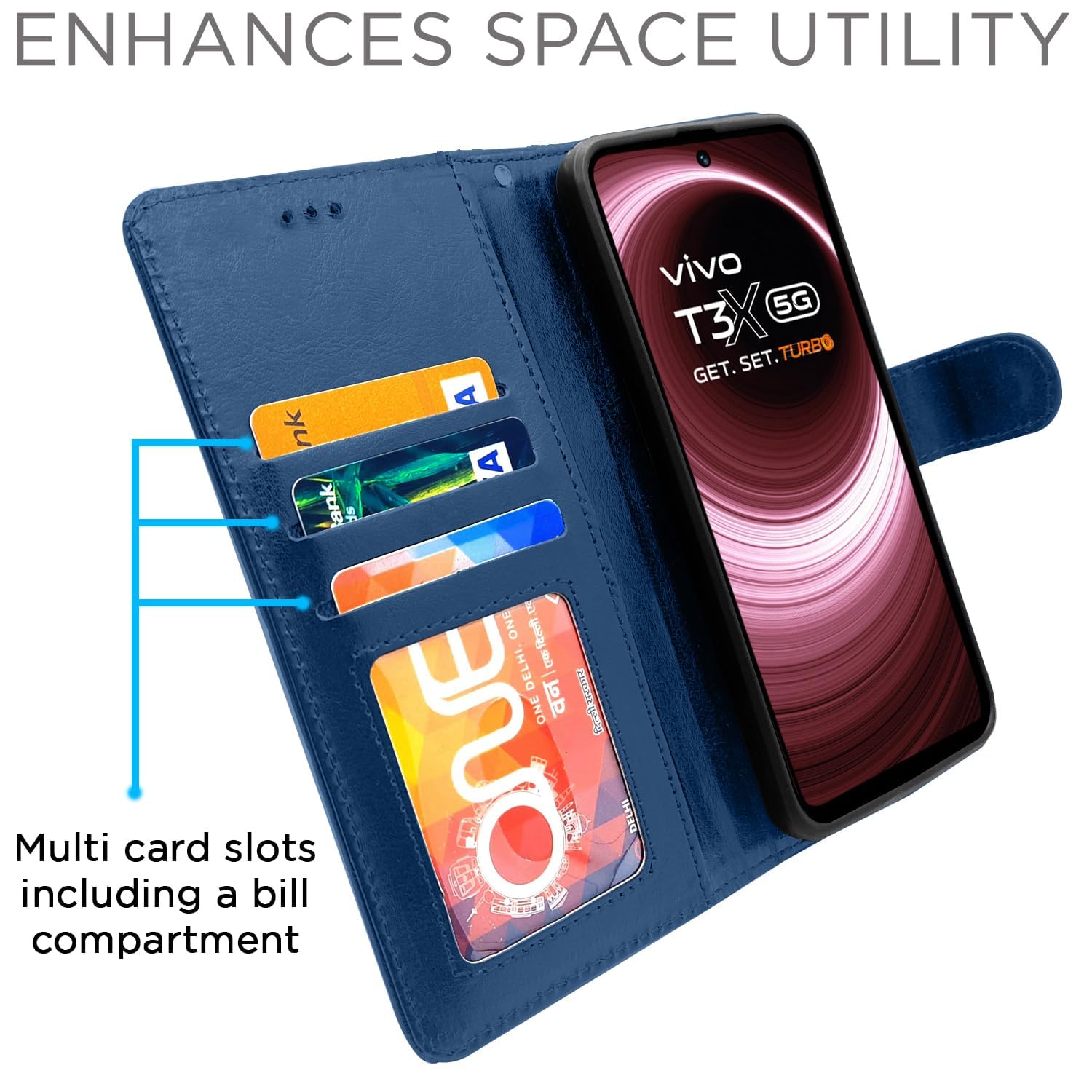 Vivo T3x/Y200i 5G Wallet mobile flip cover in blue by Pikkme – photo 2