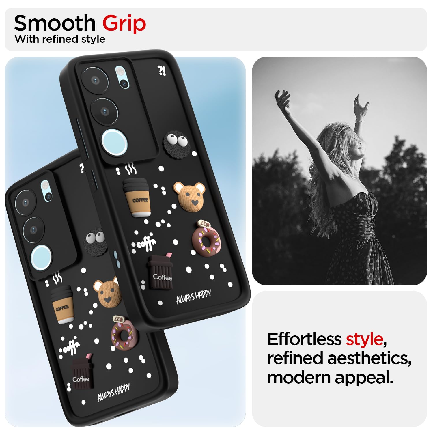 Pikkme Vivo V29 5G / V29 Pro 5G Cute Fun Cartoon 3D Bear Coffee Back Cover (Black)