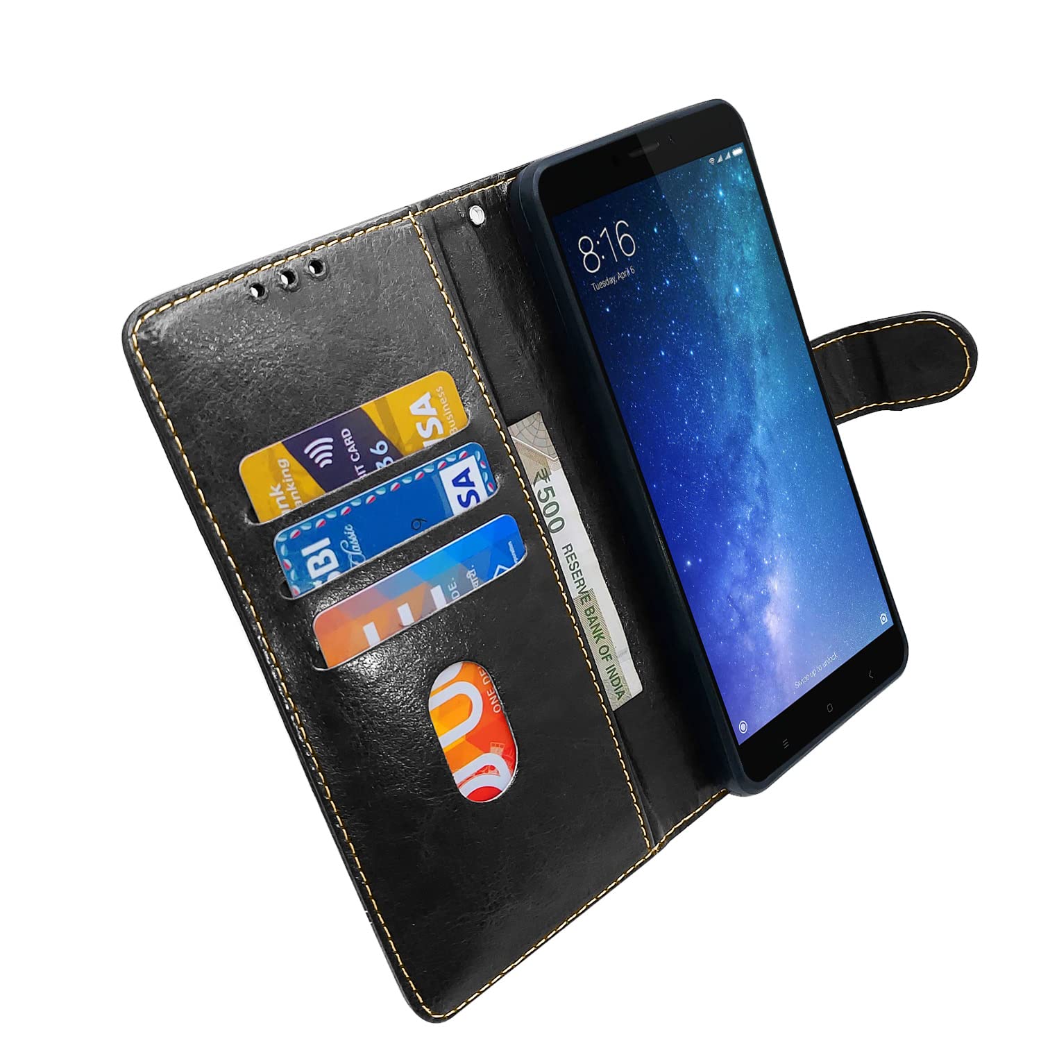 Mi Max 2 Magnetic wallet flip cover in black & brown by Pikkme – photo 4
