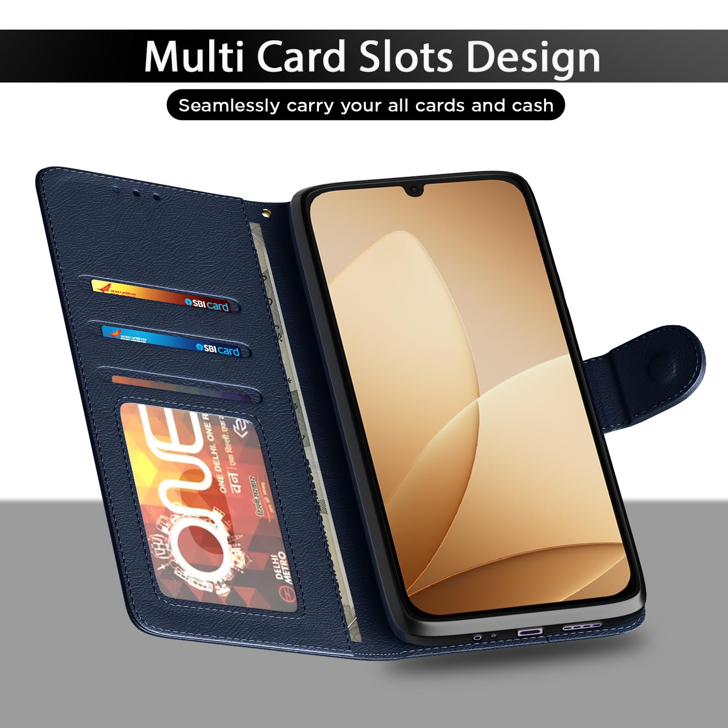 Oppo A6c Wallet flip cover in blue by Pikkme – photo 5