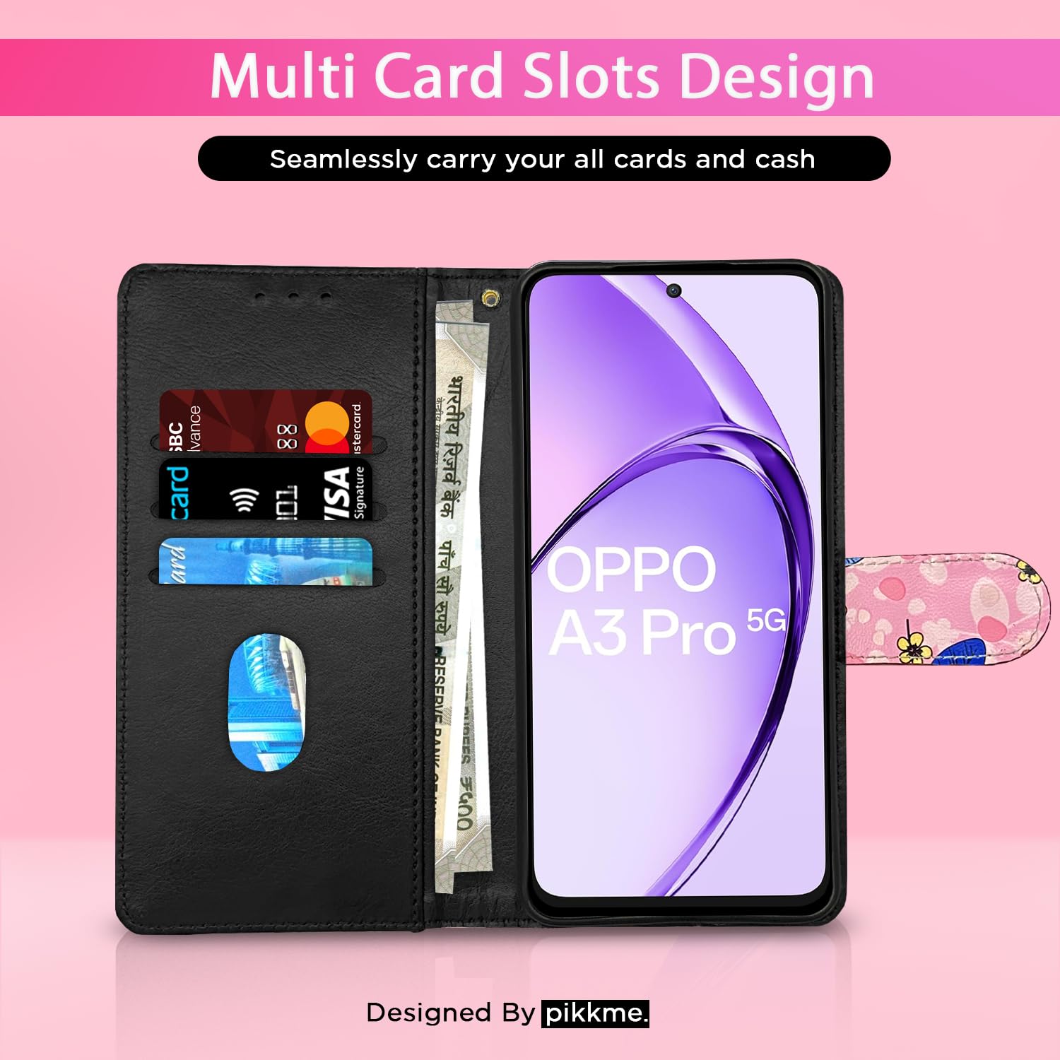 Pink flower mobile flip cover for Oppo A3 Pro 5G – Pikkme – photo 2