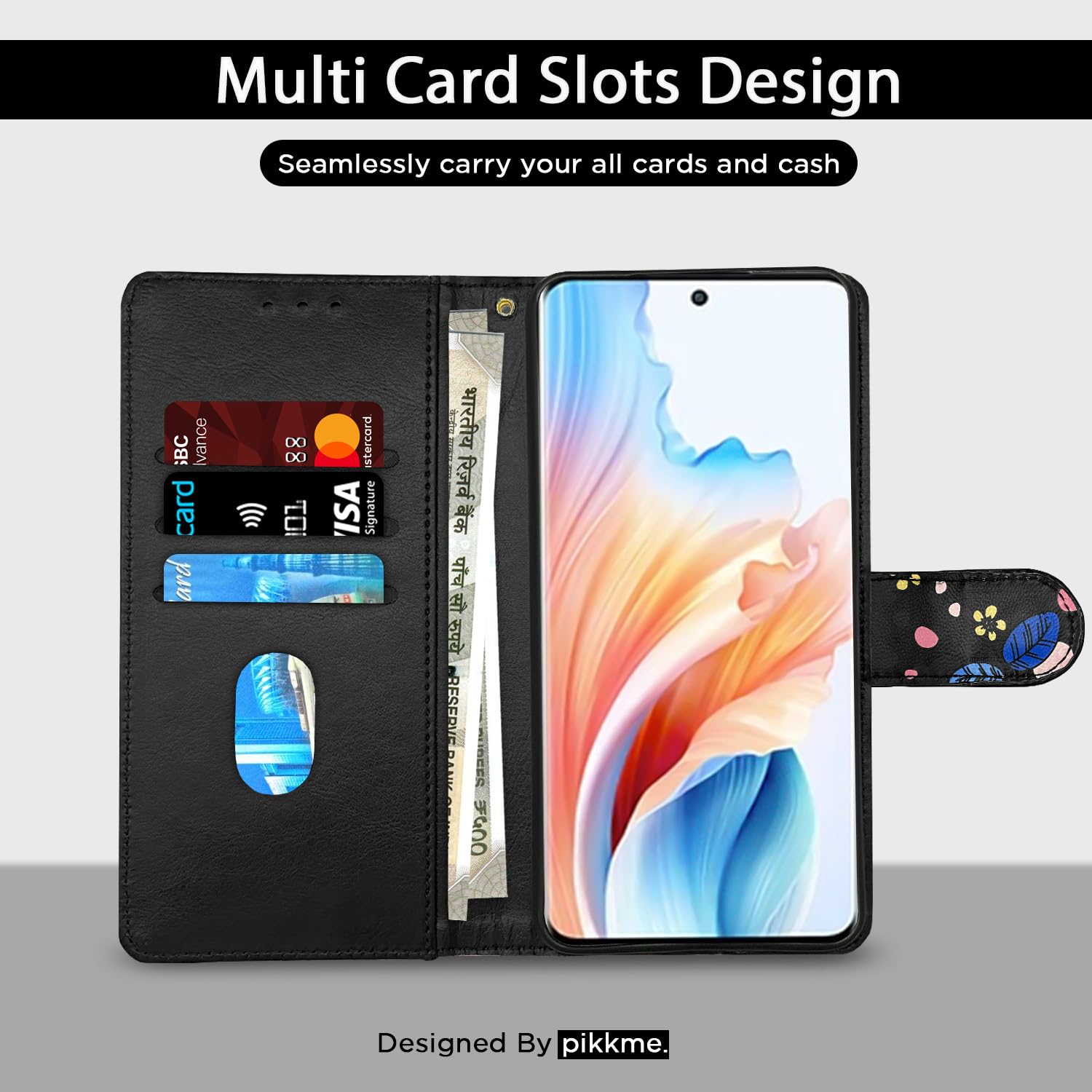 Oppo A2 Pro 5G mobile flip cover in black flower by Pikkme – photo 3