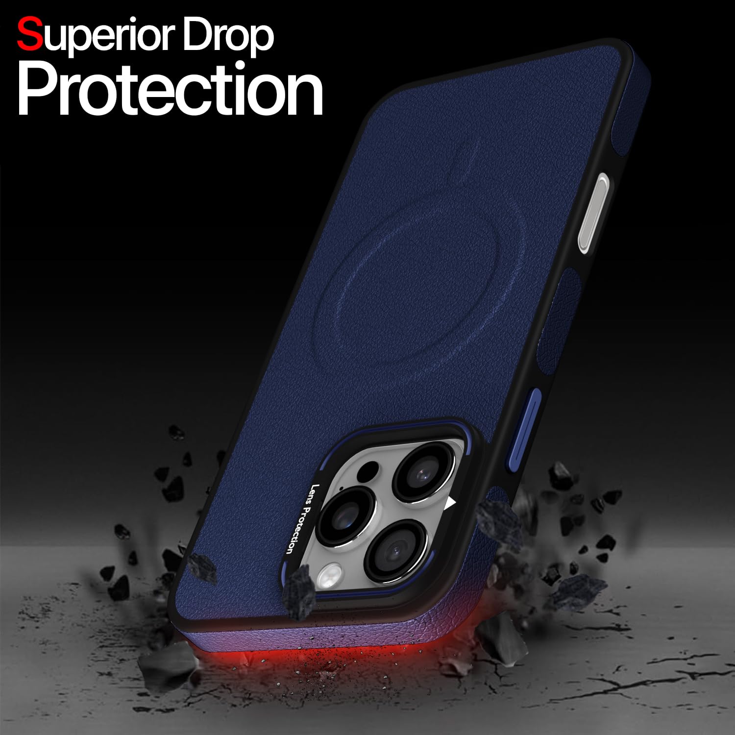 Pikkme iPhone 16 Pro Max Pu Leather with Metal Frame Lens Protection Bumper Case (Blue)