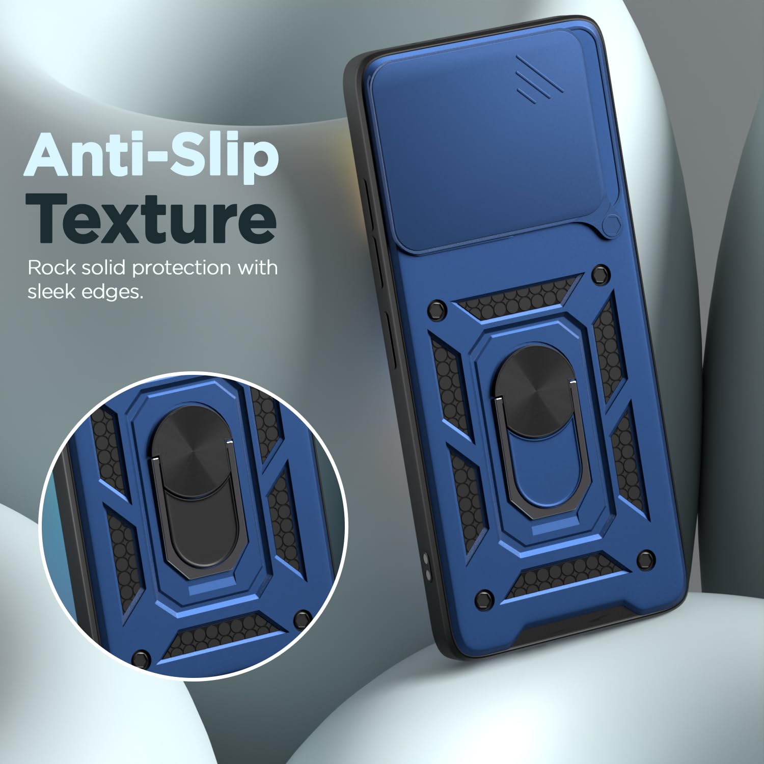 Pikkme Redmi Note 14 5G Sliding Camera Shield & Stand D10 Tough Armor Back Cover (Blue)