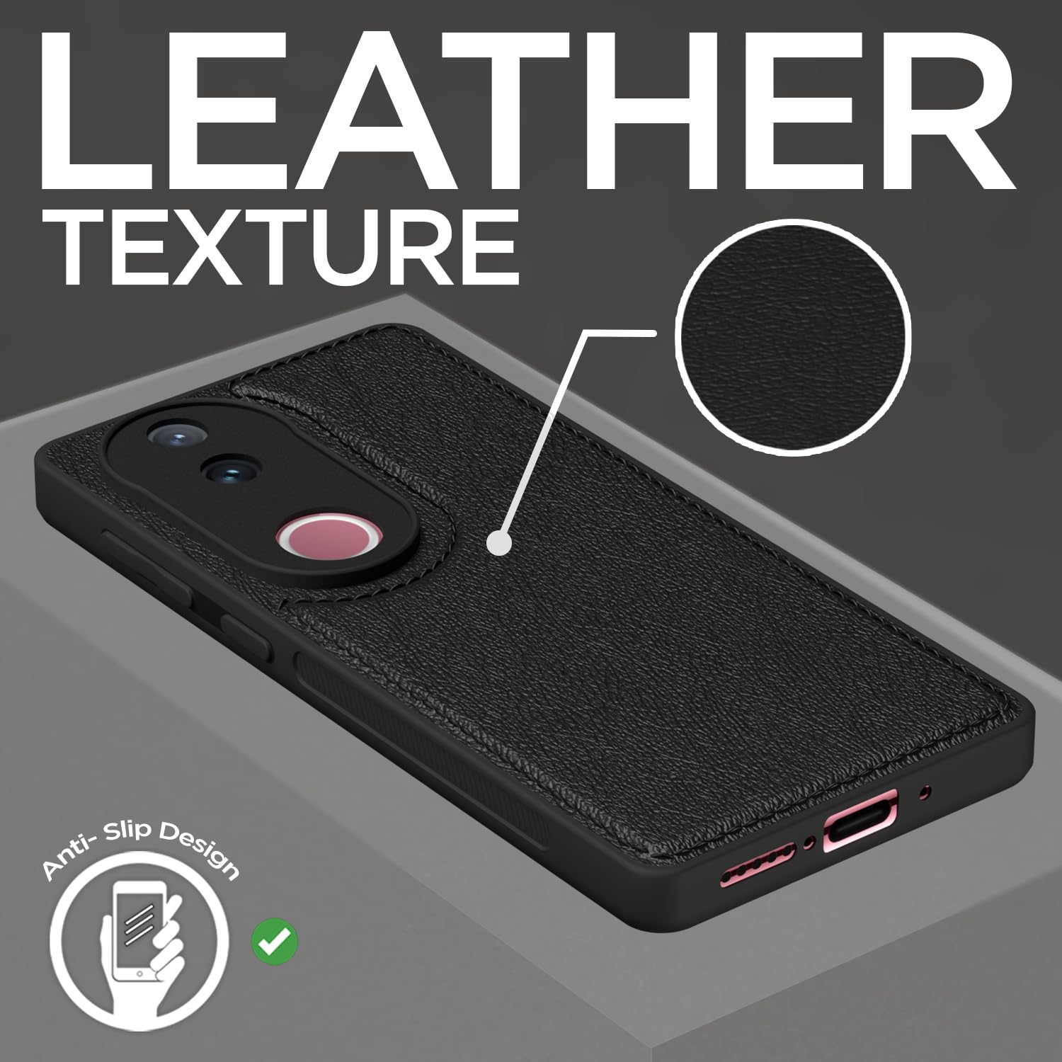 Pikkme Vivo V50 5G / V50e 5G Leather Back Case | Black