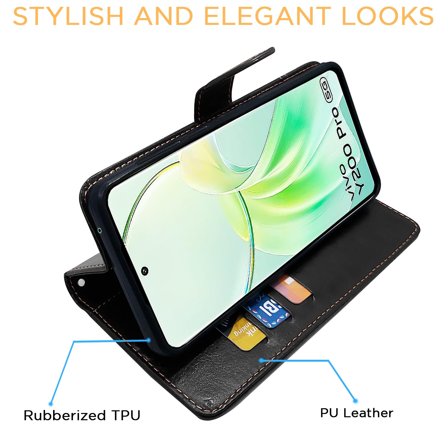 Vivo Y200 Pro 5G Magnetic flip cover in black & brown by Pikkme – photo 5