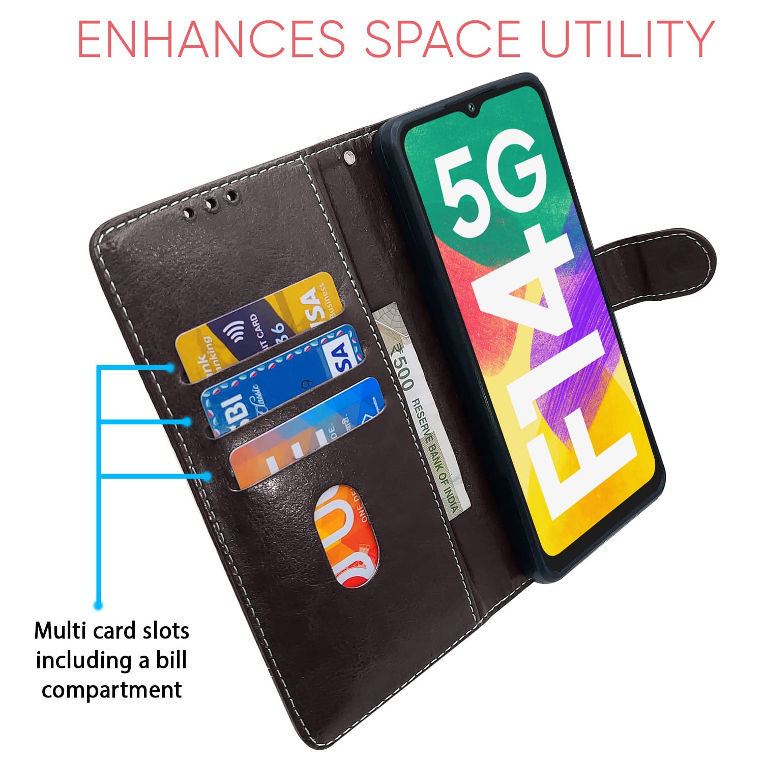 Samsung F14 5G wallet flip cover in coffee & brown by Pikkme – photo 3