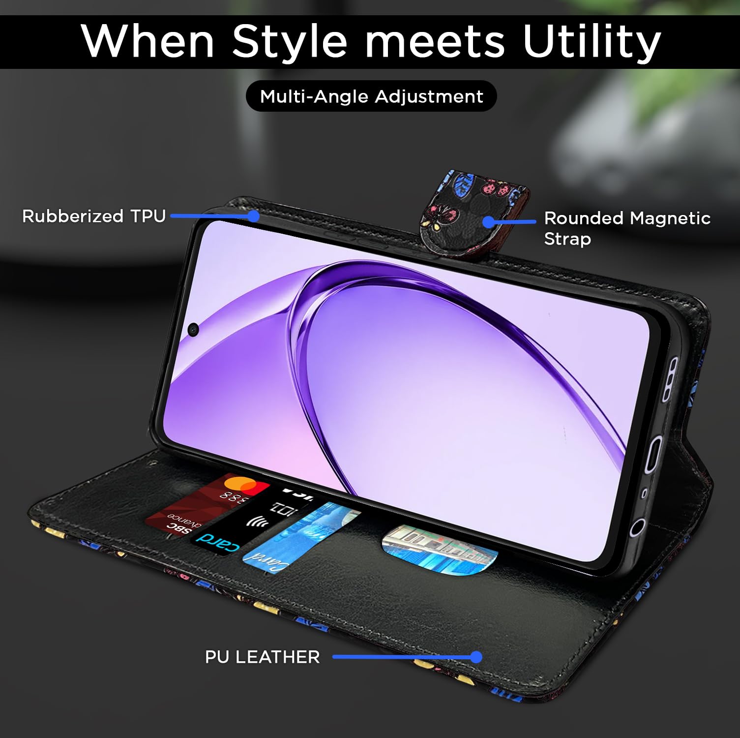 Pikkme Oppo A3x 5G black flower flip cover – photo 5
