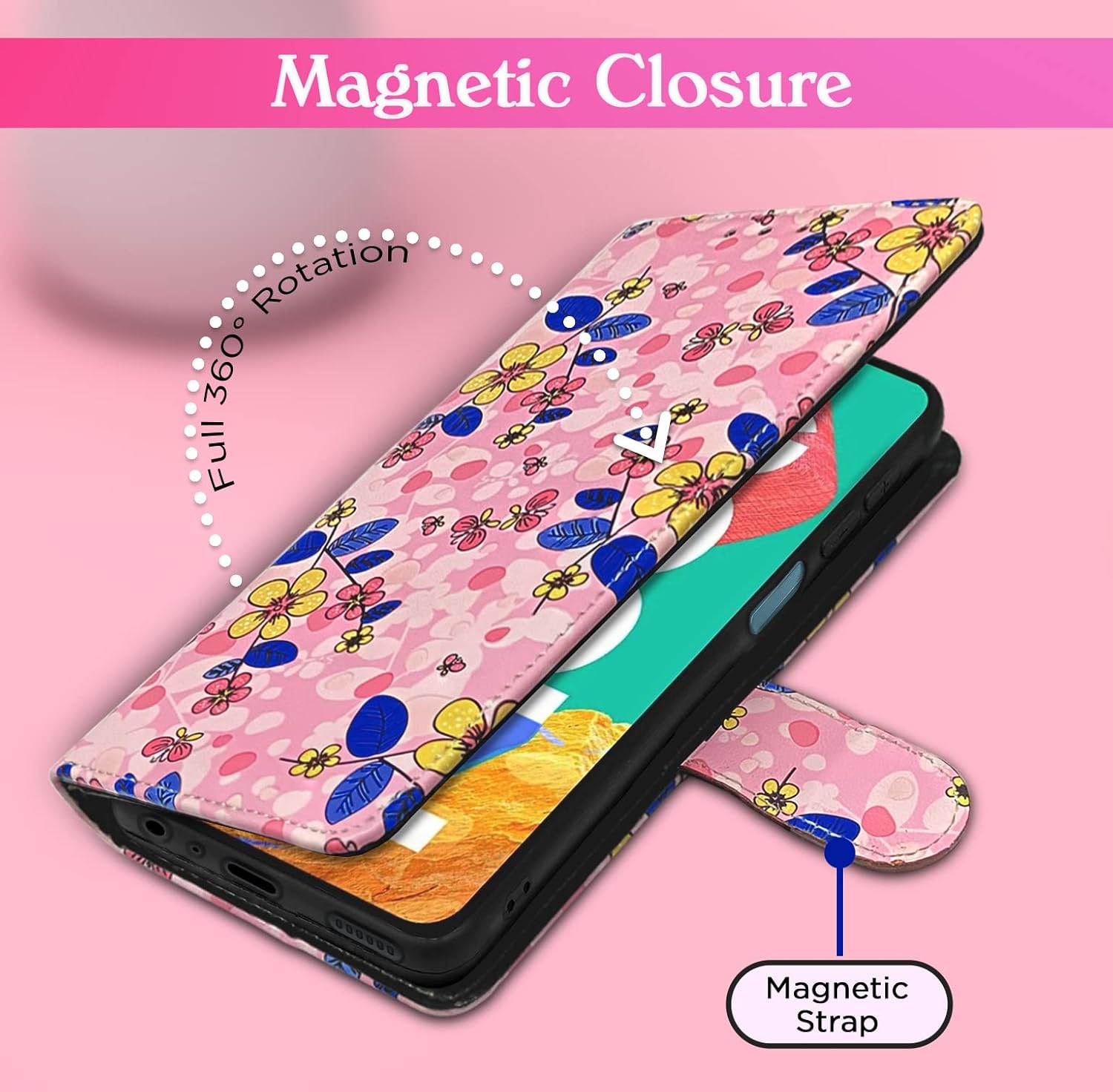 Pikkme Samsung Galaxy M33 5G Flower Flip Cover (Pink)