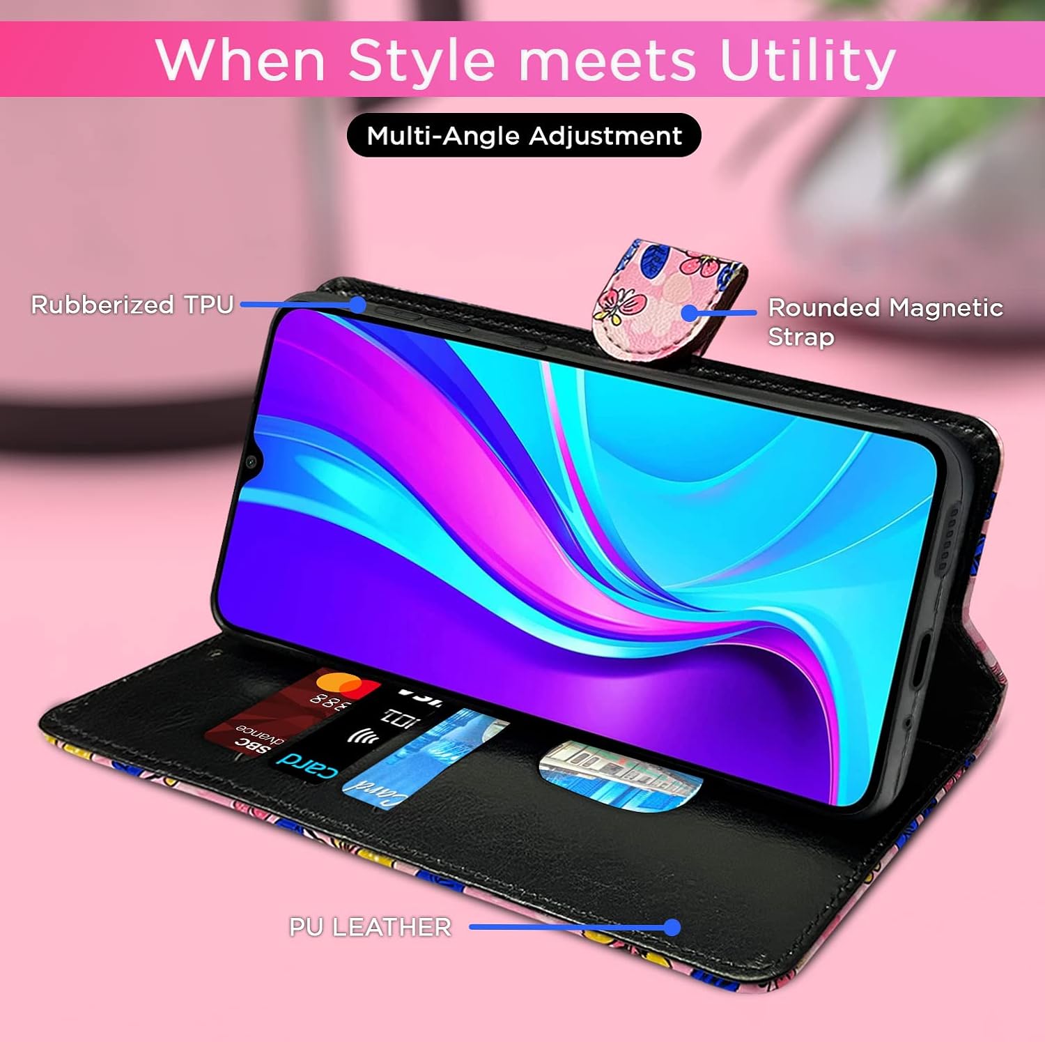 Pikkme Mi Redmi 10A / 10A Sport/Redmi 9 / Redmi 9 Activ / 9C / Poco C31 Flower Flip Cover (Pink)