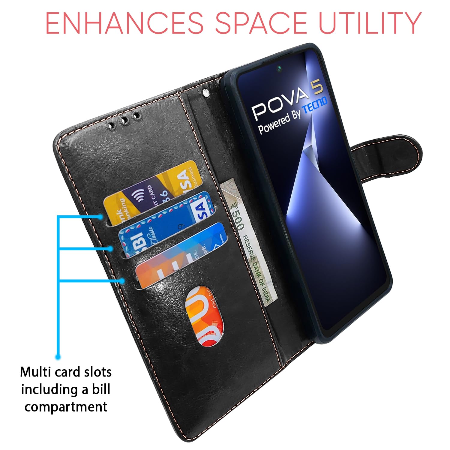 Black & brown flip cover for Tecno Pova 5/Pova 5 Pro 5G – Pikkme – photo 4