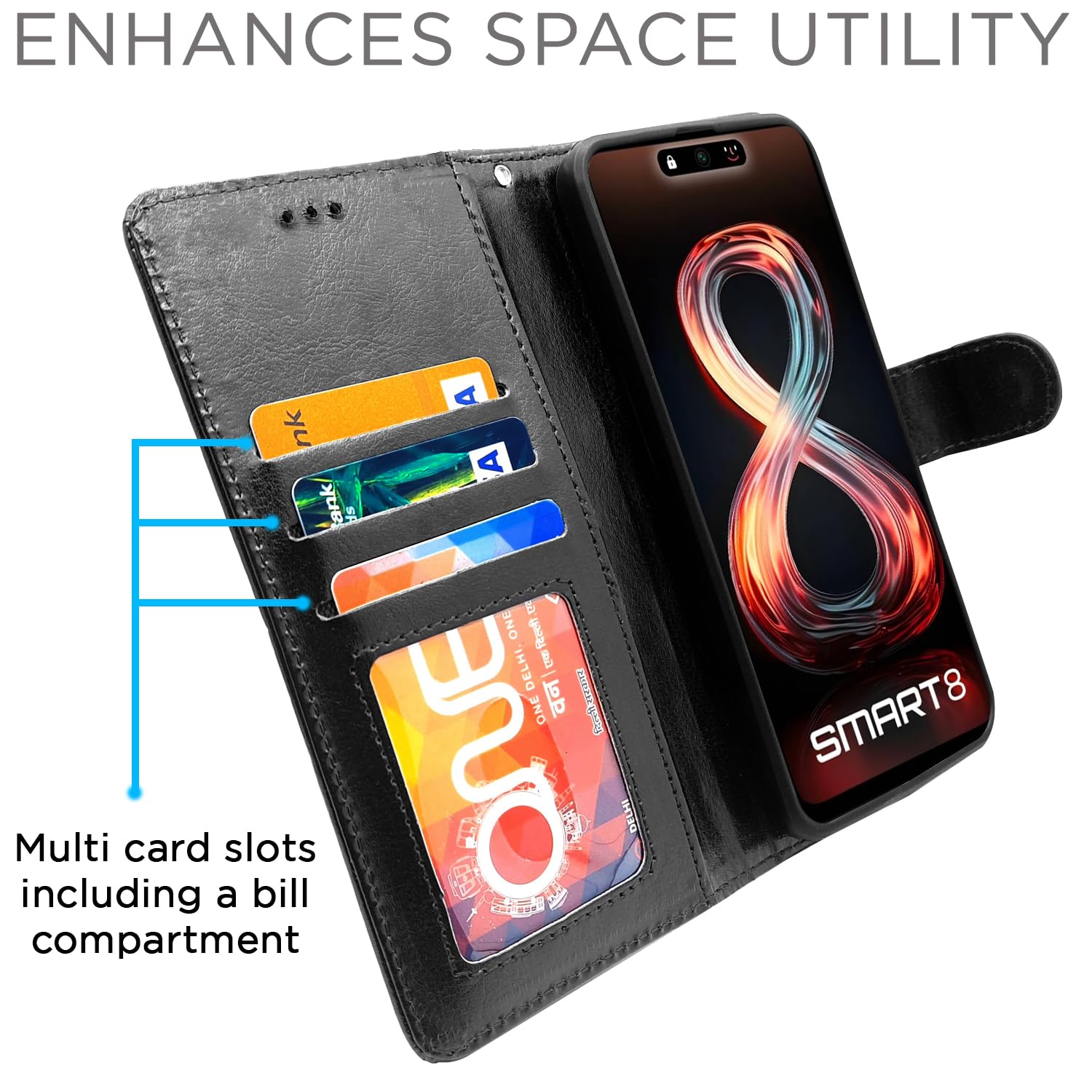 Black wallet flip cover for Infinix Smart 8 – Pikkme – photo 2