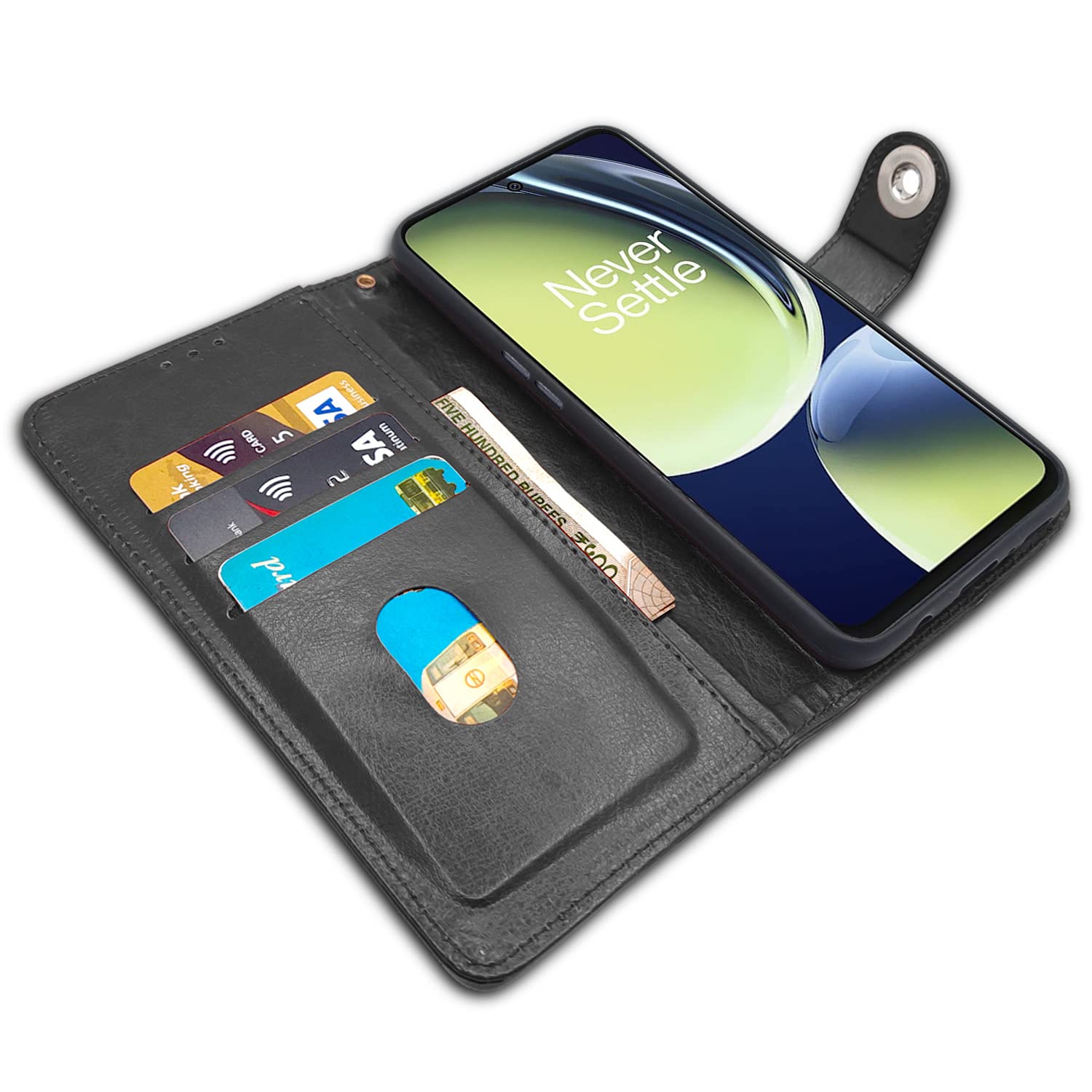 Pikkme black Button wallet flip cover for OnePlus Nord CE 3 Lite 5G – photo 4