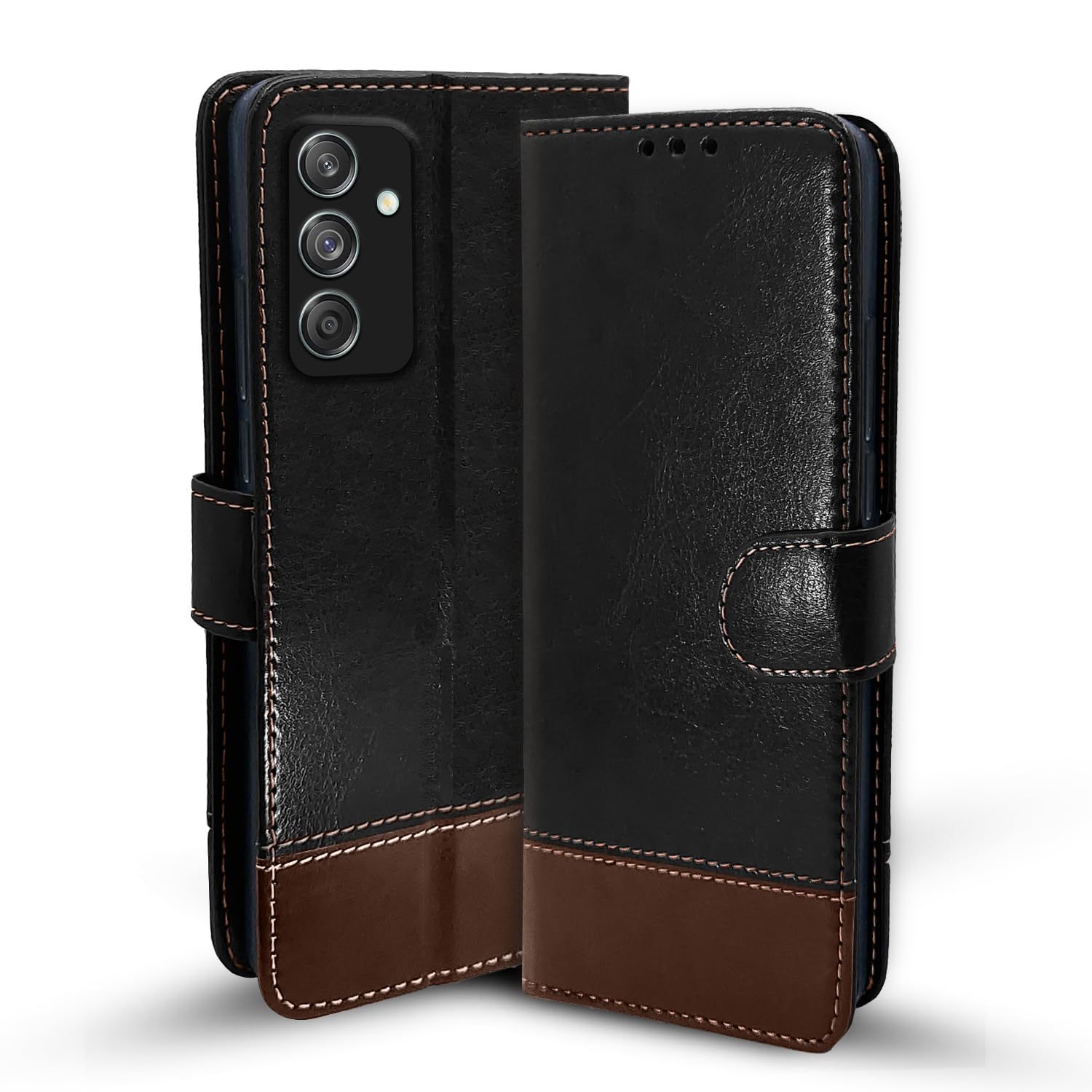 Black & brown Magnetic wallet flip cover for Samsung M55/M55s/F55 5G – Pikkme