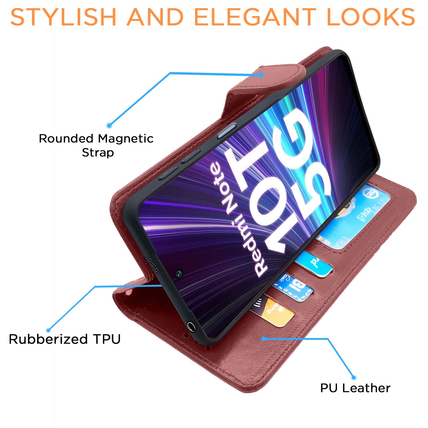 Pikkme Mi Redmi Note 10T 5G/Poco M3 Pro 5G Vintage Flip Cover (Brown)