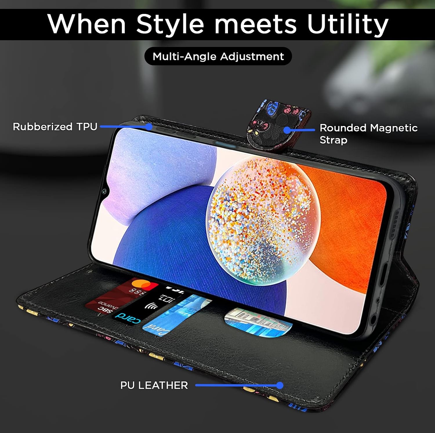 Pikkme Samsung Galaxy A14 5G Flower Flip Cover (Black)