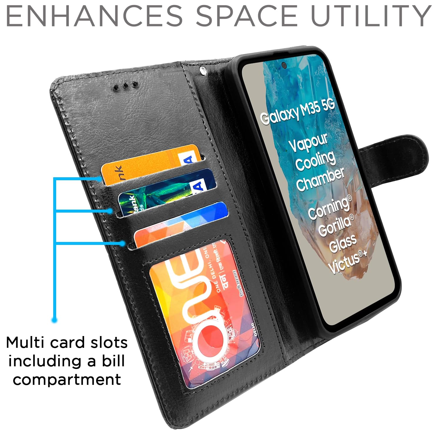 Pikkme Samsung Galaxy M35 5G Vintage Flip Cover (Black)
