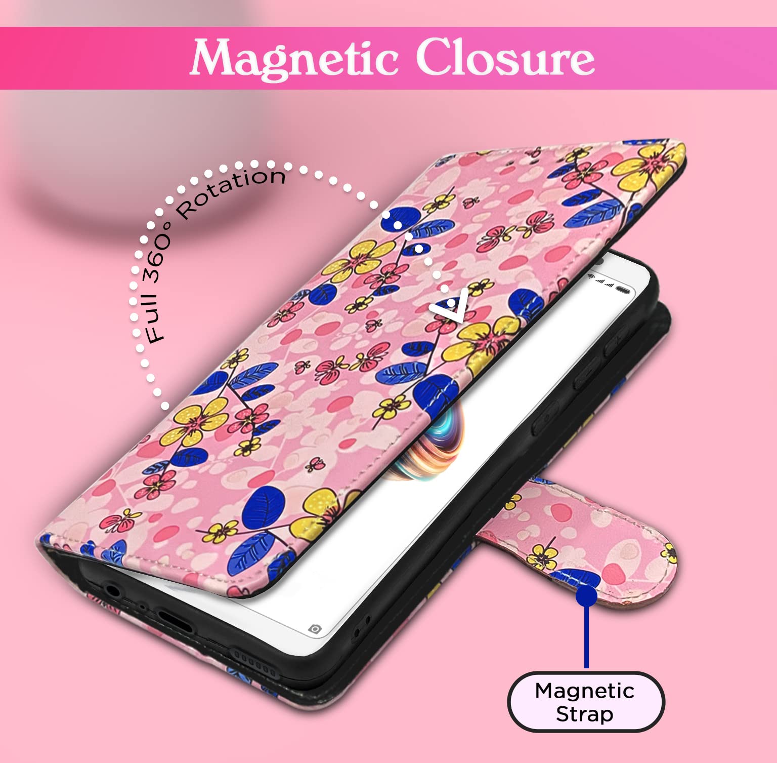 Redmi Note 5 Pro wallet flip cover in pink flower by Pikkme – photo 3
