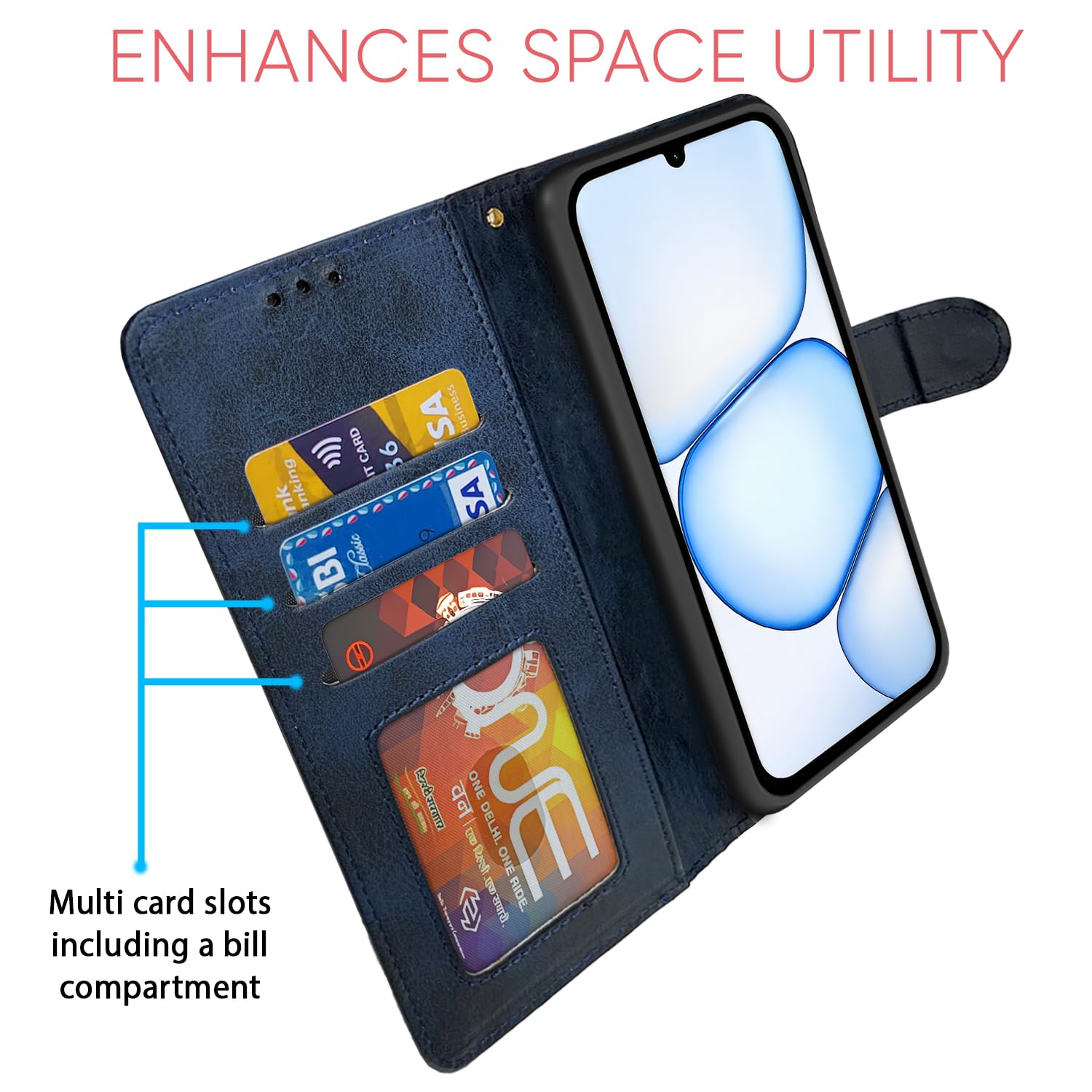 Pikkme Realme C100x Magnetic navy & light blue mobile flip cover – photo 5
