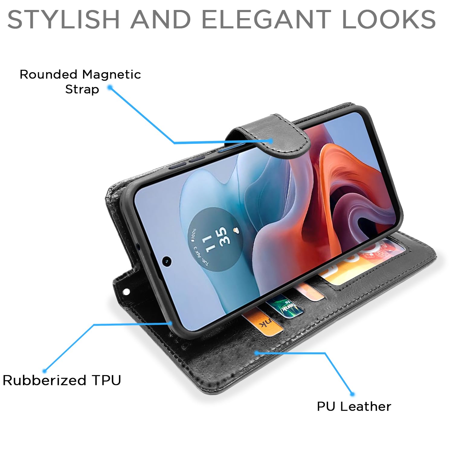 Moto G24 Power Wallet flip cover in black by Pikkme – photo 3