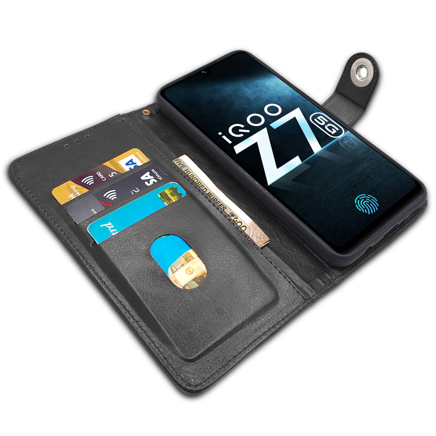 Pikkme black Button wallet flip cover for iQOO Z7/Z7s 5G – photo 3