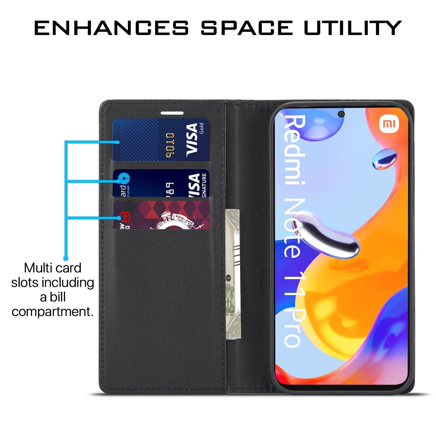Pikkme Redmi Note 11 Pro/Note 11 Pro Plus 5G Wallet black wallet flip cover – photo 3